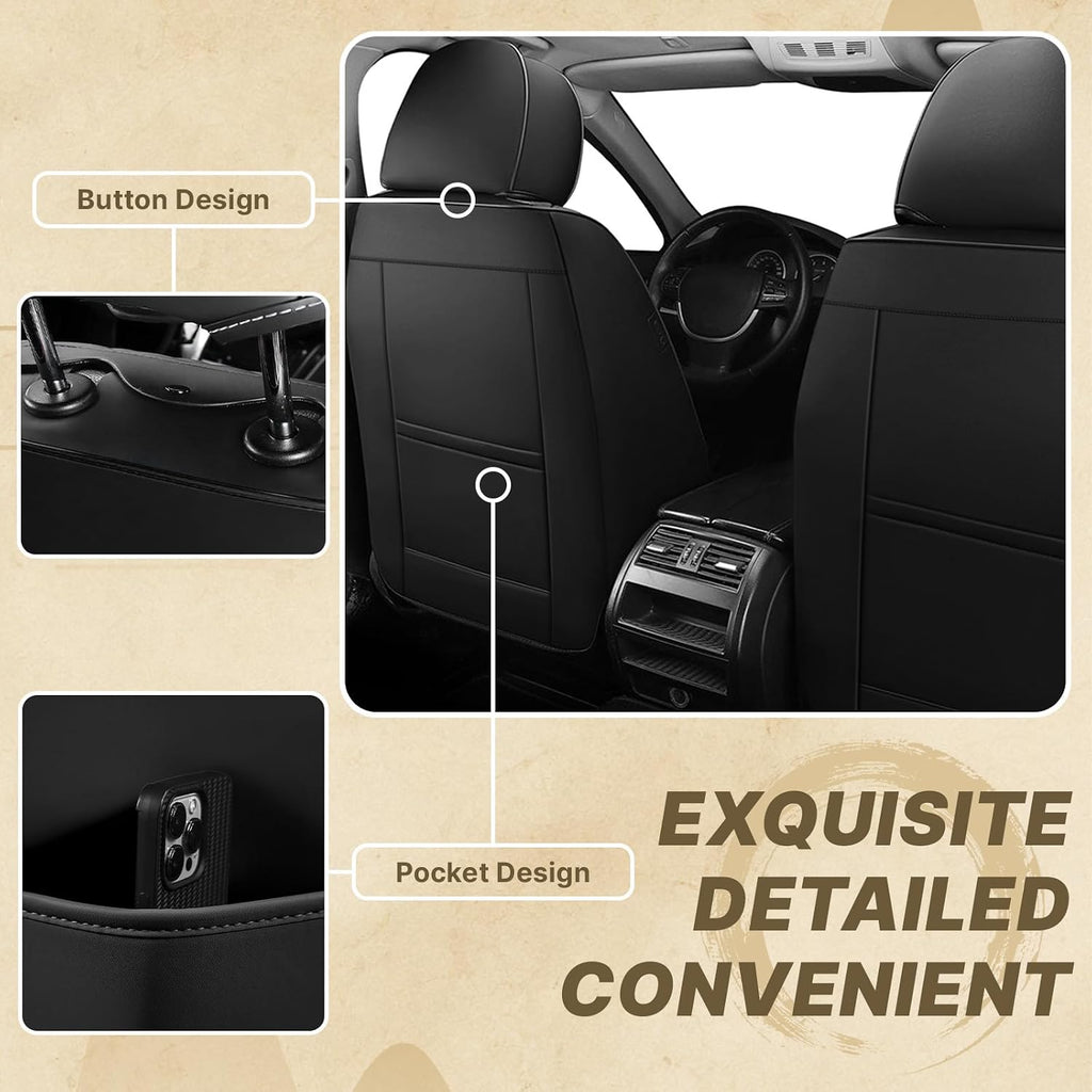 Fit for Ford F150 2009-2026 Seat Covers, Fashion Sport Seat Cover with Waterproof Leather, Airbag Safe Design Seat Protector (2 Front Seat Luxury, Pure Black)