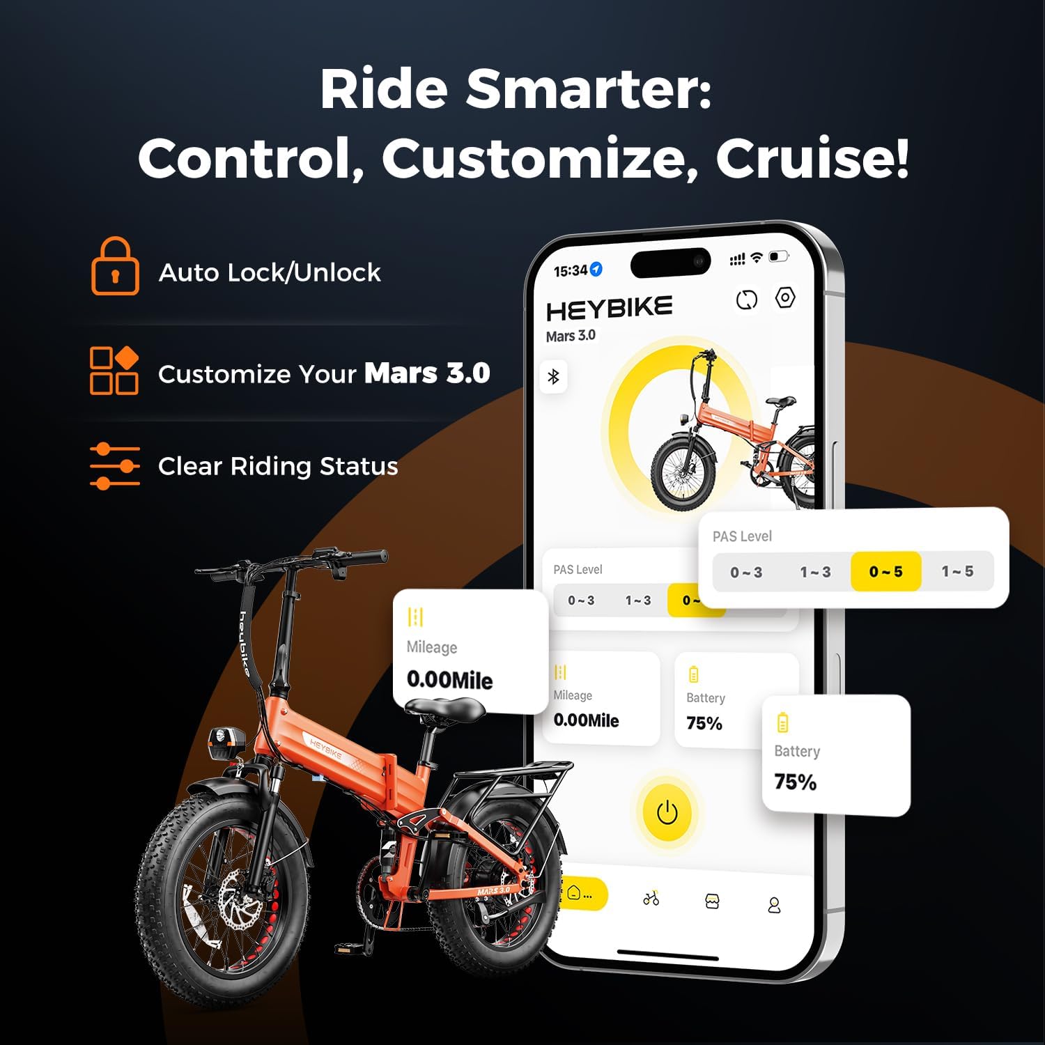 Heybike Mars 2.0/3.0 Foldable Electric Bike, UL2849 Certified, 70+Miles Long Range, 1400W/1800W Peak Motor 32MPH, 624WH Removable Battery, 20'*4 Fat Tire Ebike for Snow, Commute, Full Suspension