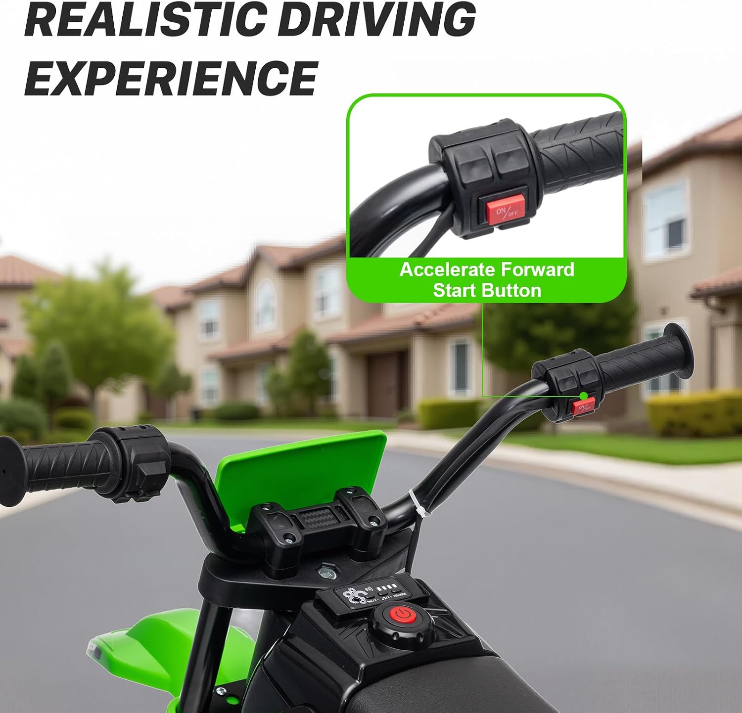 12V Kids Motorcycle w/Treaded Tires, 3.1mph Top Speed Electric Bike for Kids, Training Wheels, Music & Bluetooth, Spring Suspension, Age 3-8 Year Old, Green