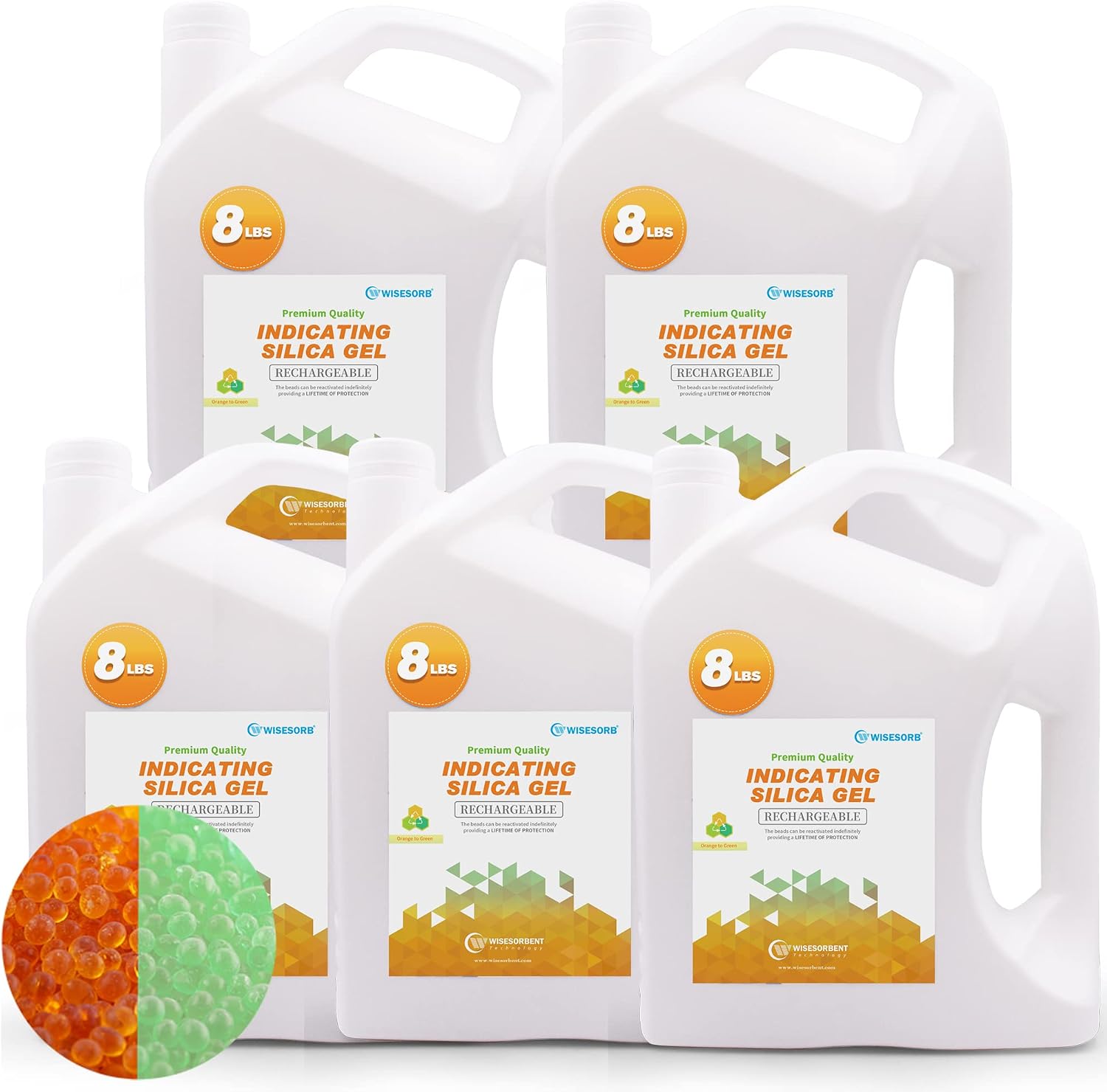 Wisesorb Silica Gel 40LBS, Indicating Silica Beads (Orange to Green), Reusable Silica Gel Desiccant Dehumidifier