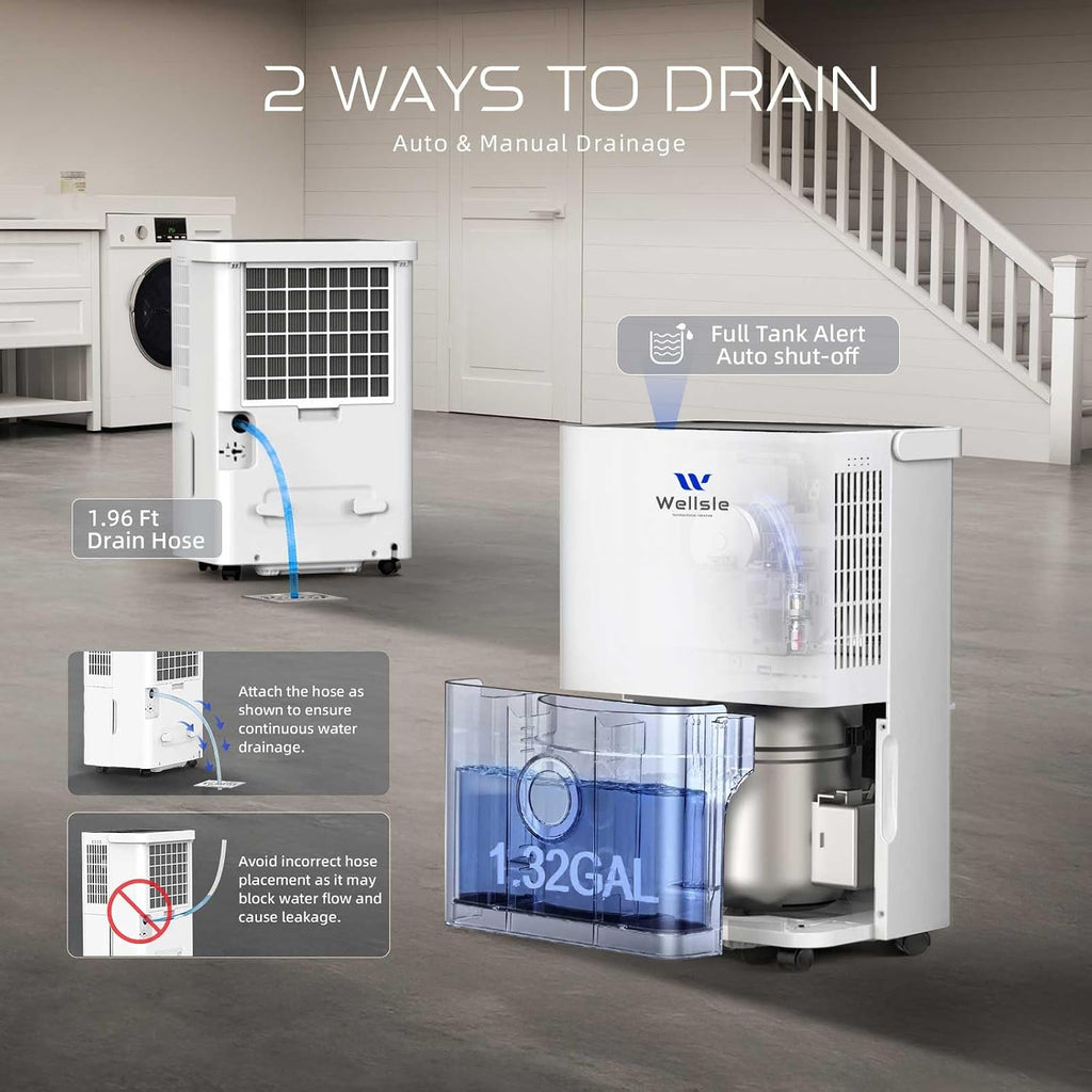 80 Pints 2025 Energy Star Dehumidifier for basement, Smart Humidity Adjustment with 1.32 Gal Water Tank and Drain Hose, Silent & Efficient for Home Bedroom Garage Large Room.