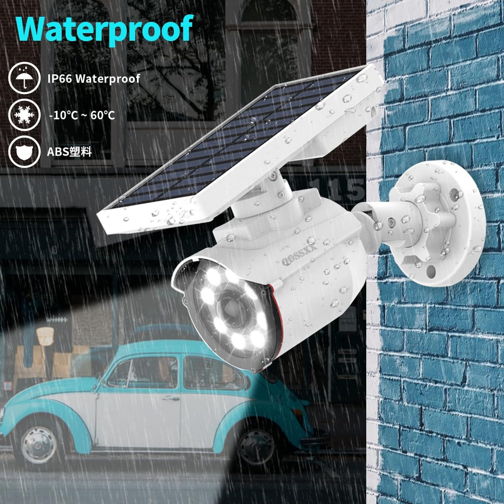 OOSSXX Solar Powered Outdoor Wireless Simulated Cameras Fake Camera Wire Free Solar Motion Light Motion Sensor Floodlights Spotlight