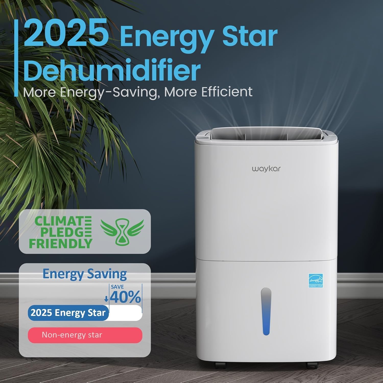 Waykar 120 Pints 2025 Energy Star Home Dehumidifier for Spaces up to 6,000 Sq. Ft, Ideal for Basement, Bathroom and Large Room with Drain Hose, Portable, Auto Defrost and Self-Drying