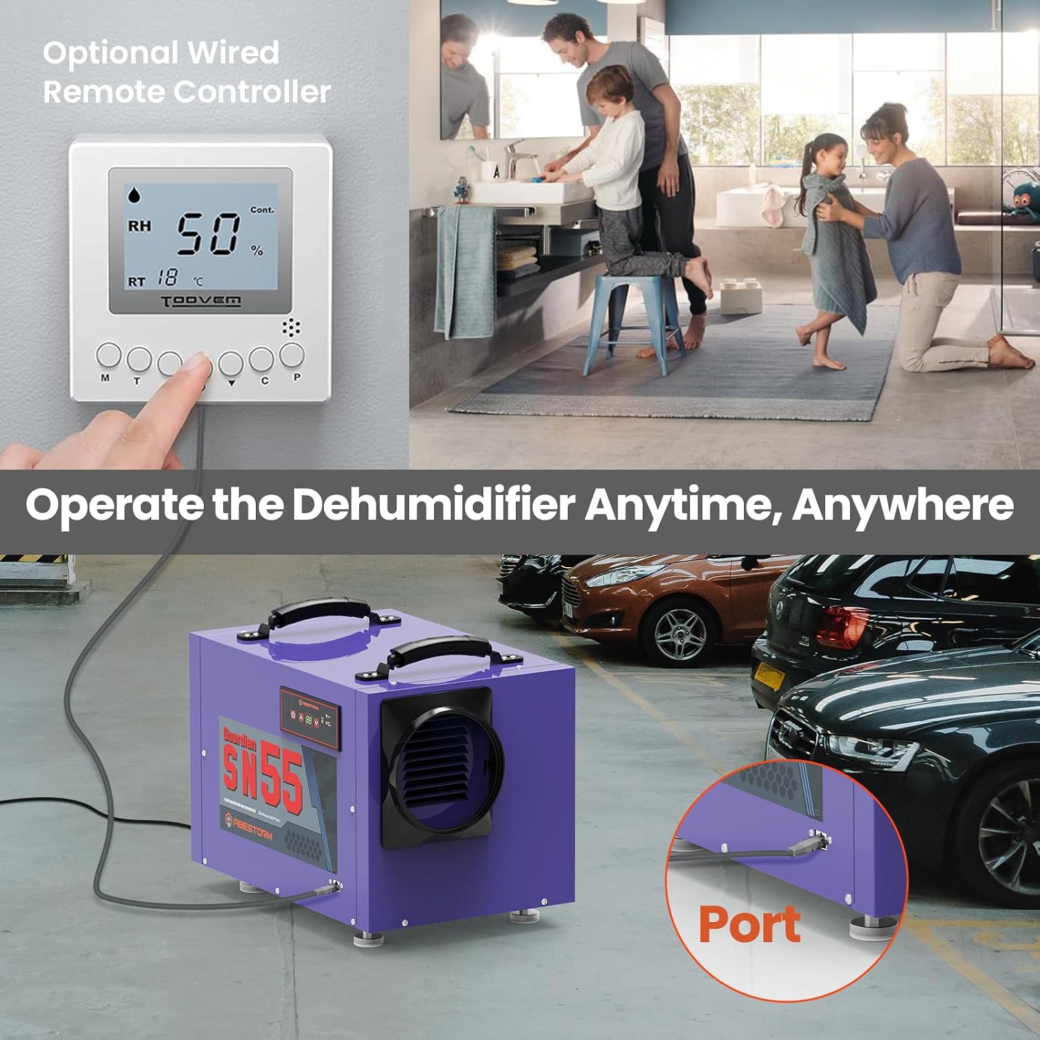 Abestorm Crawl Space Dehumidifier with Hose, 113 Pint Commercial Dehumidifiers Up to 1,200 sq. ft. for Basement, Under House, Humidity Control, Auto Defrosting, Memory Starting(Guardian SN55)