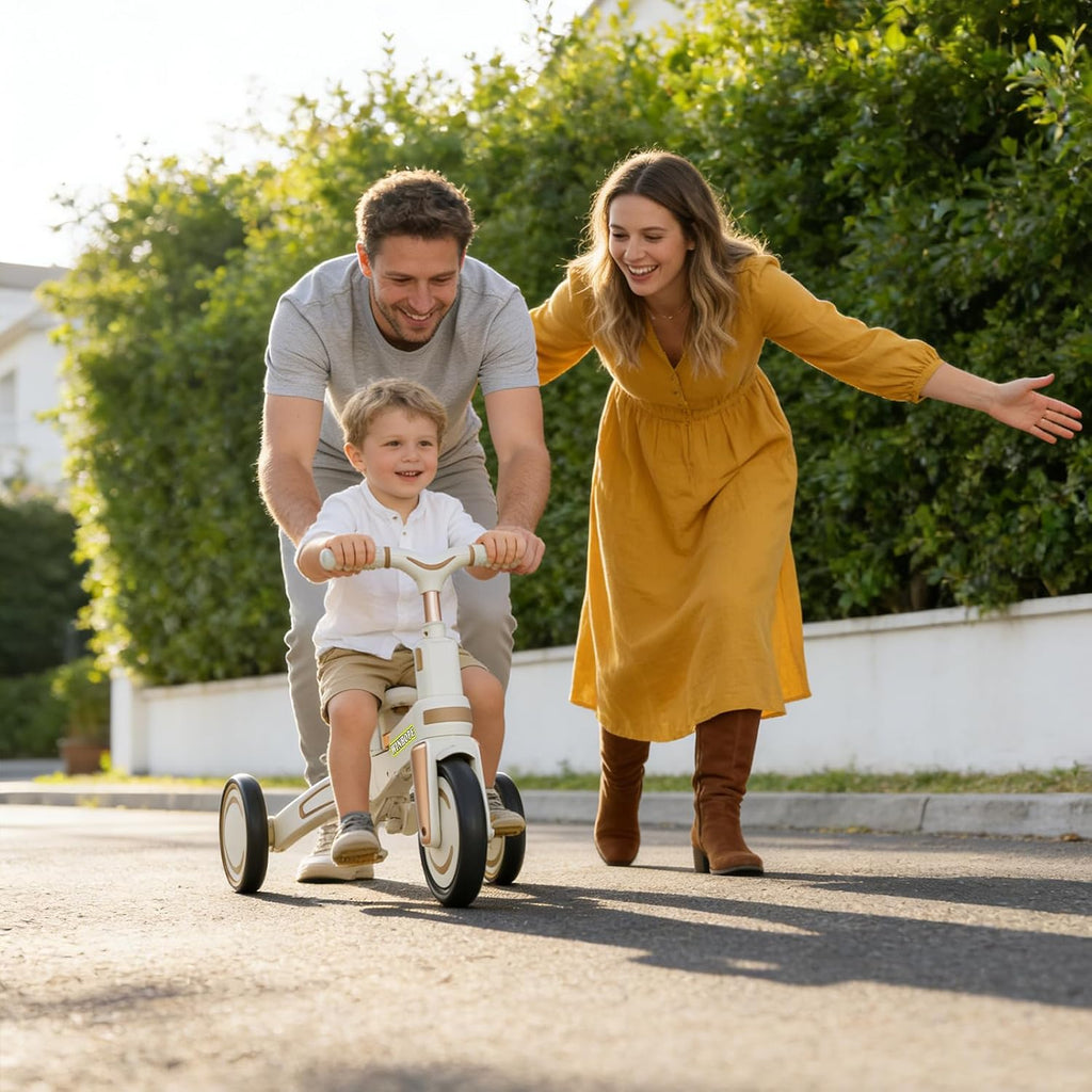 WinHope 9-in-1 Push Tricycle for Toddlers 1-3 Years | Convertible Kids Trike with Adjustable Parent Handle & Safety Harness, Lightweight Foldable Design + Storage Basket for Boys & Girls (White)