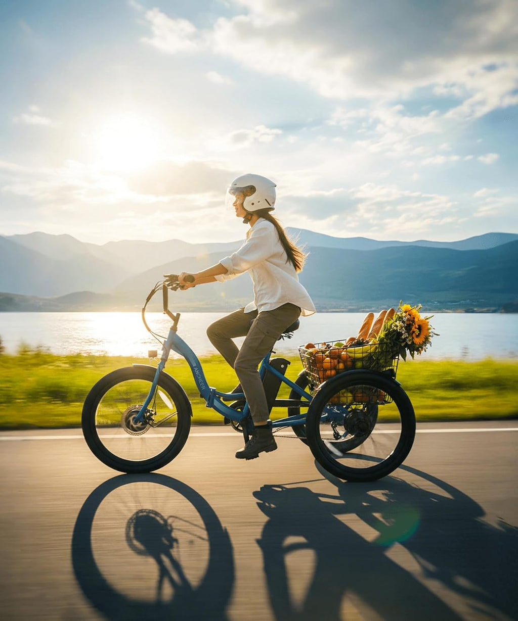 ANCHEER Electric Tricycle for Adults, Peak 600W Folding Electric Trike, 24' 499Wh Ebike for Seniors, 15.5MPH Electric Bike, Removable Battery, 3 Wheel, LCD, Rear Differential, Basket
