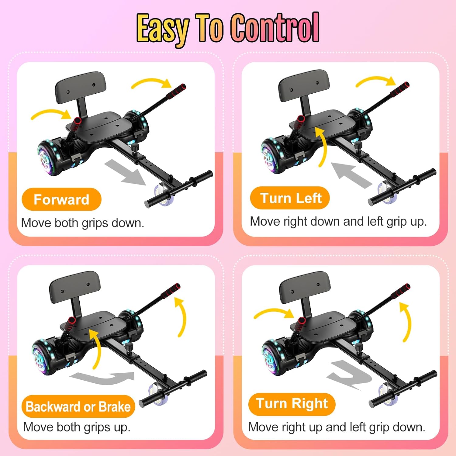 Scooter Seat Attachment, Scooter with Go Kart for Kids Boys Girls Adults, LED Lights, Bluetooth(Include Go-Kart)