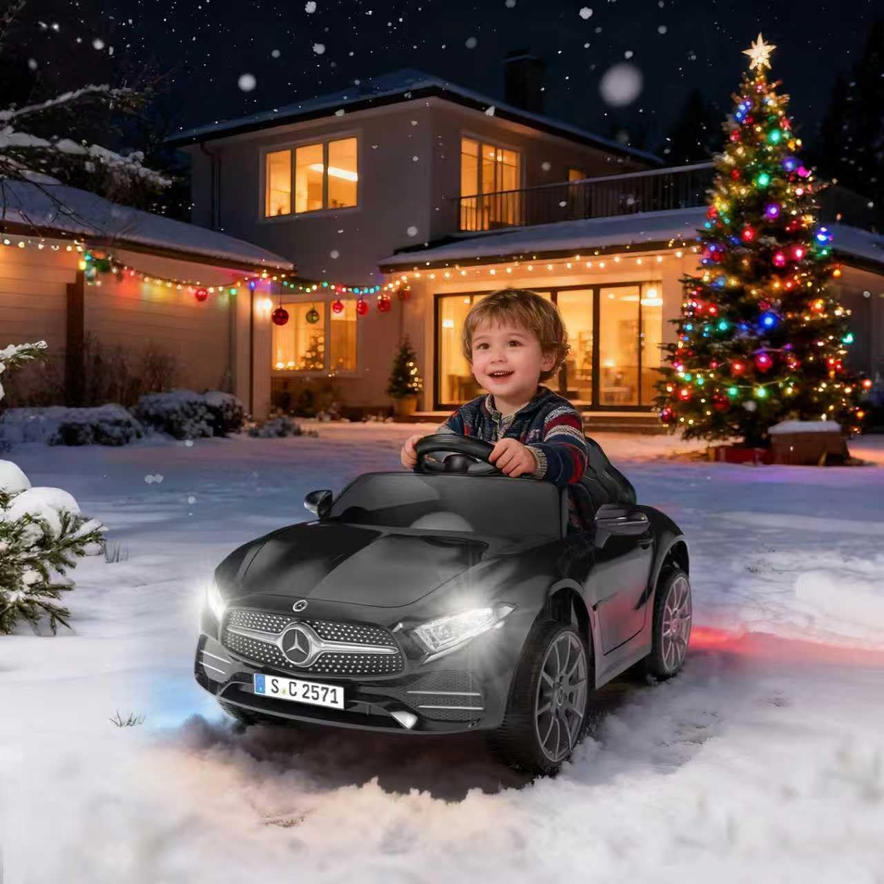 12V Kids Ride On Car with 2.4G Remote Control,Battery Powered Electric Car Ride On Vehicle Double Doors, Safety Belt,LED Light (SC-Black)
