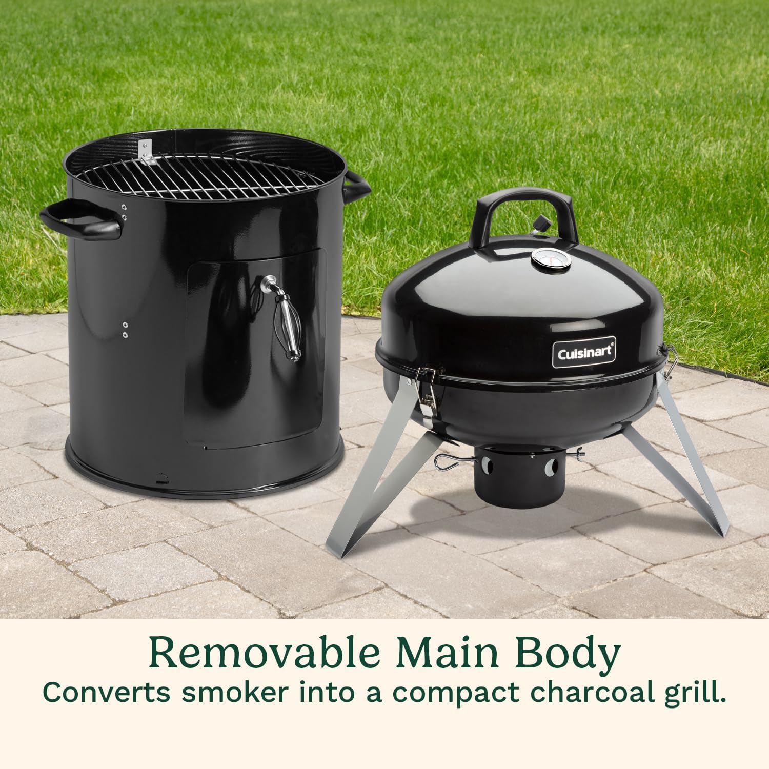 Cuisinart 16' Vertical Charcoal Smoker, Integrated Thermometer, Water Bowl and Dual Vents Perfect for Smoked Brisket, Chrome Plated Grates Smoker Grill for BBQ, Camping, Tailgates