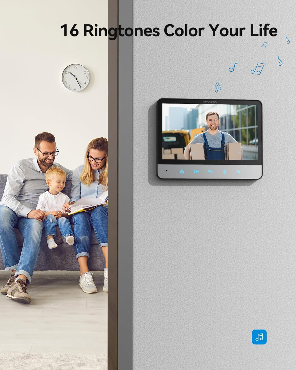 Tmezon Wired Video Intercom System, 7 Inch Ring Video Doorbell with Night Vision Support Remote Unlock, Dual-Way Intercom for Villa House Office Apartment with 1-Camera and 2-Monitor