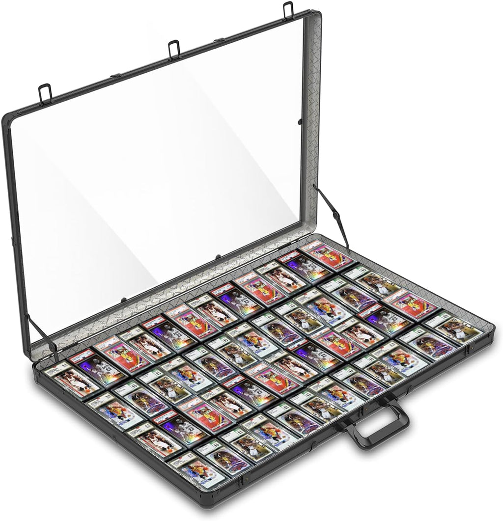 Card Display Case Large Aluminum 34' L x 22' W, Lockable Trading Card Display with Handle, 3' H Portable Trade Show Display Case for Sports Card/TCG/Jewelry Collection, Black