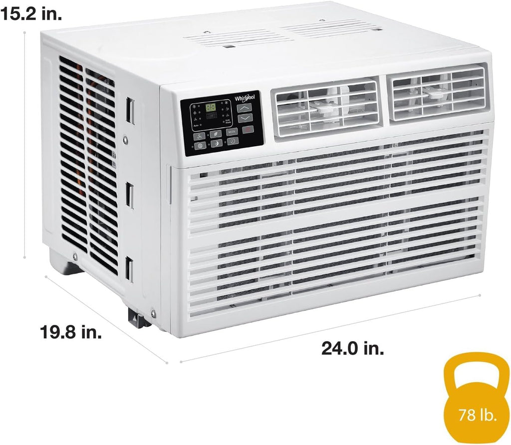 Whirlpool 12,000 BTU 230V Window Air Conditioner with Supplemental Heat, Window Mounted AC Unit with Heater for Apartment, Living Room, Bedroom, Rooms up to 550 Square Feet