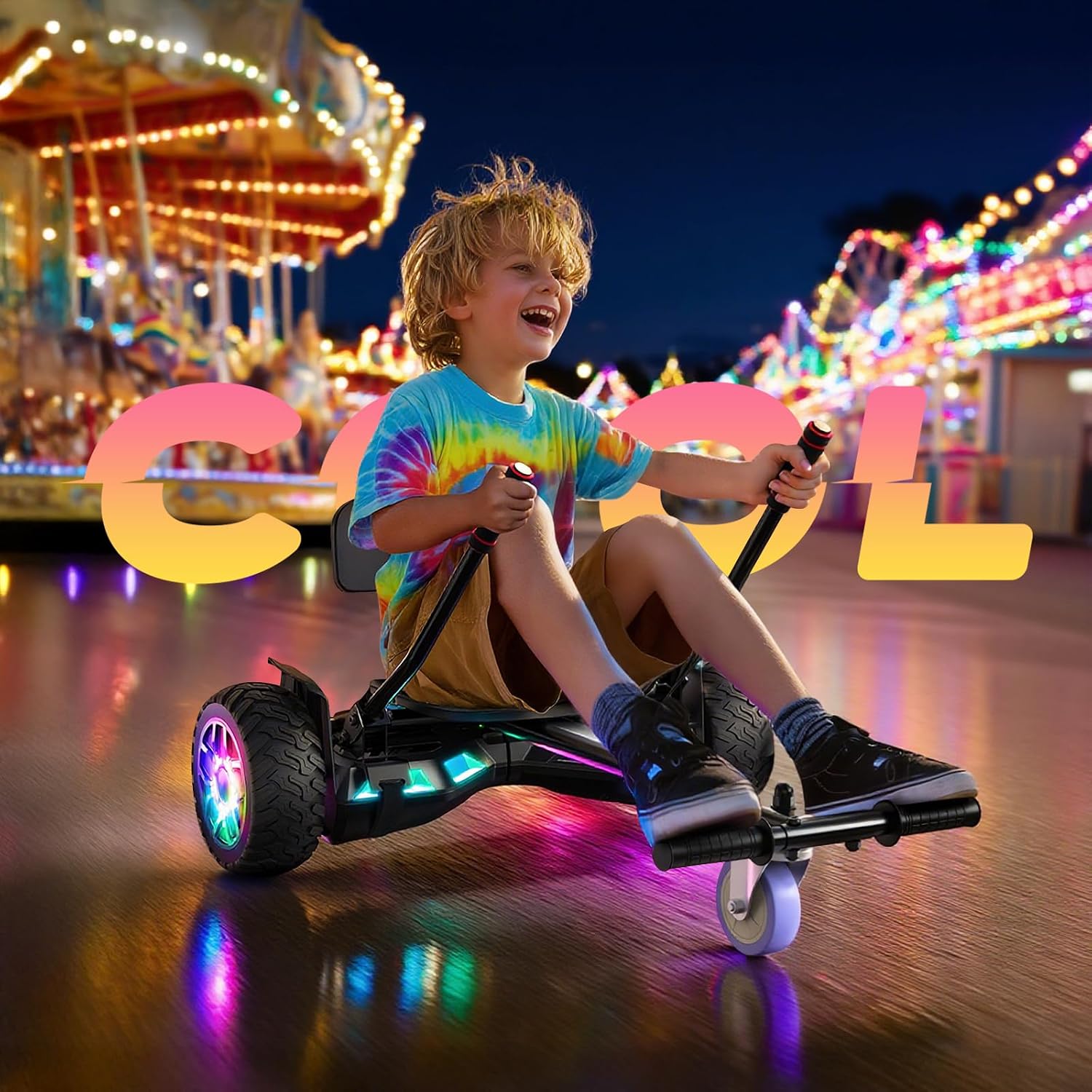 Scooter Seat Attachment, Scooter with Go Kart for Kids Boys Girls Adults, LED Lights, Bluetooth(Include Go-Kart)