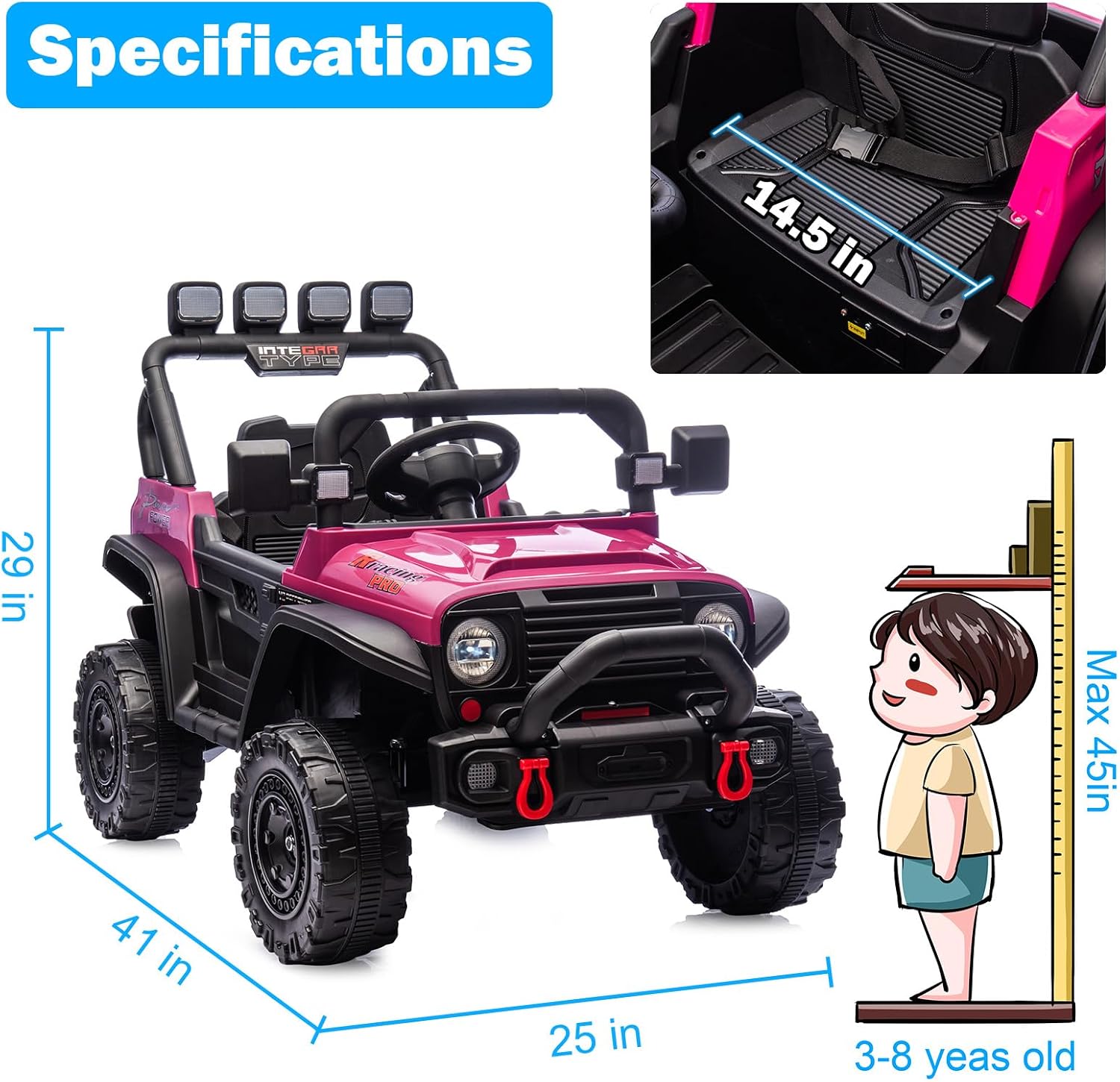 RunFast 24v Ride on Car with Remote Control,Electric Ride on Toys Car for Kids 3-8,3.7mph Max Speed,Battery Powered,Large Seat with Safety Belt,Aux Port,Gift for Boy & Girl (Pink, 24V)