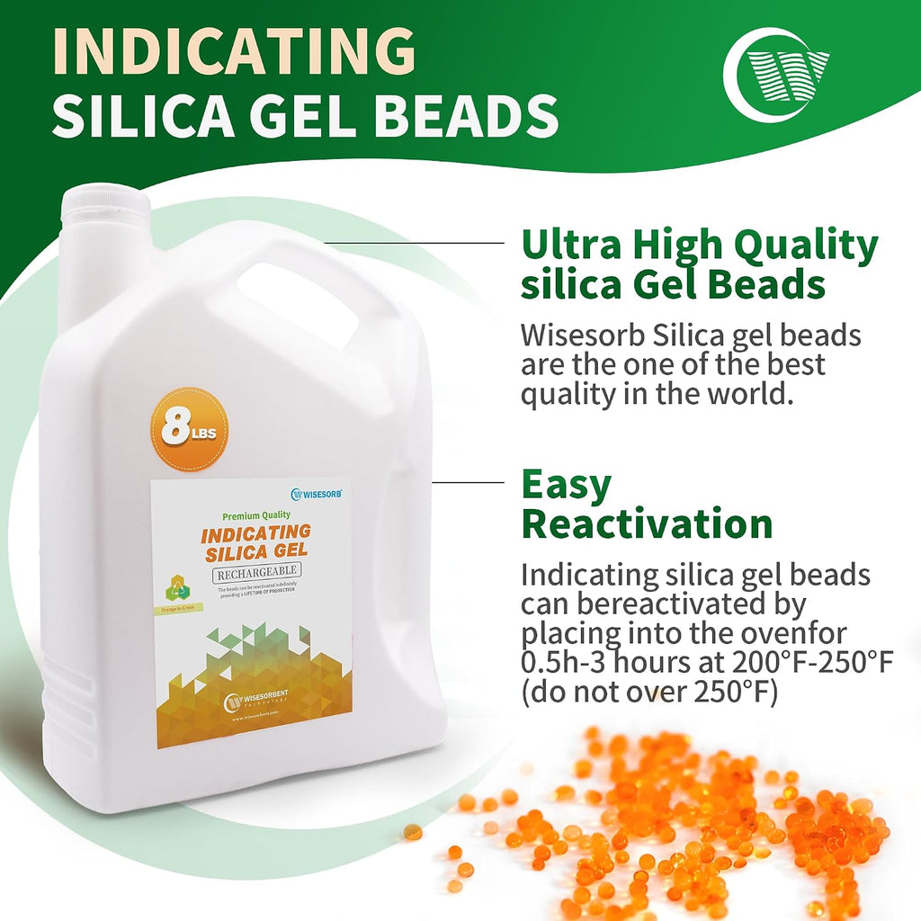 Wisesorb Silica Gel 40LBS, Indicating Silica Beads (Orange to Green), Reusable Silica Gel Desiccant Dehumidifier