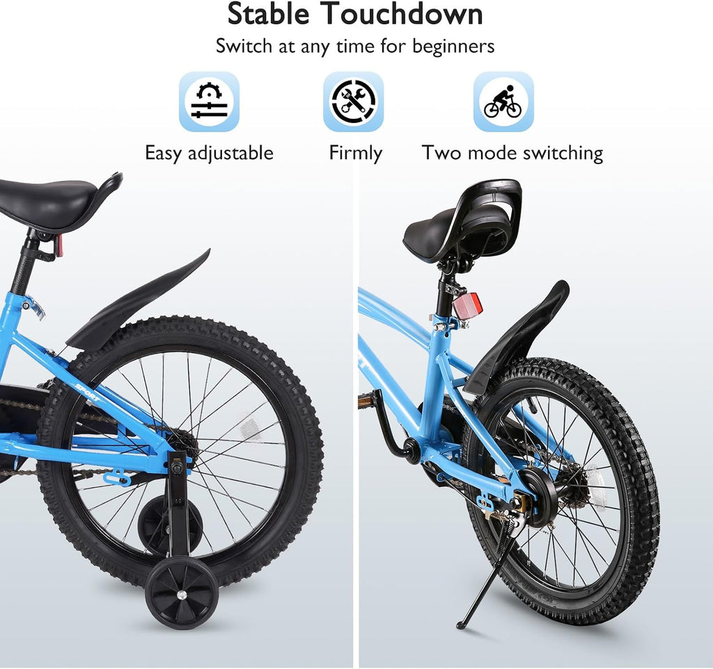 BODIOO Kid Bike for Boys Girls 18 Inch Kid Bicycle with Kickstand Adjustable Seat Dual Brake System Sturdy Frame Lightweight Pump Reflector