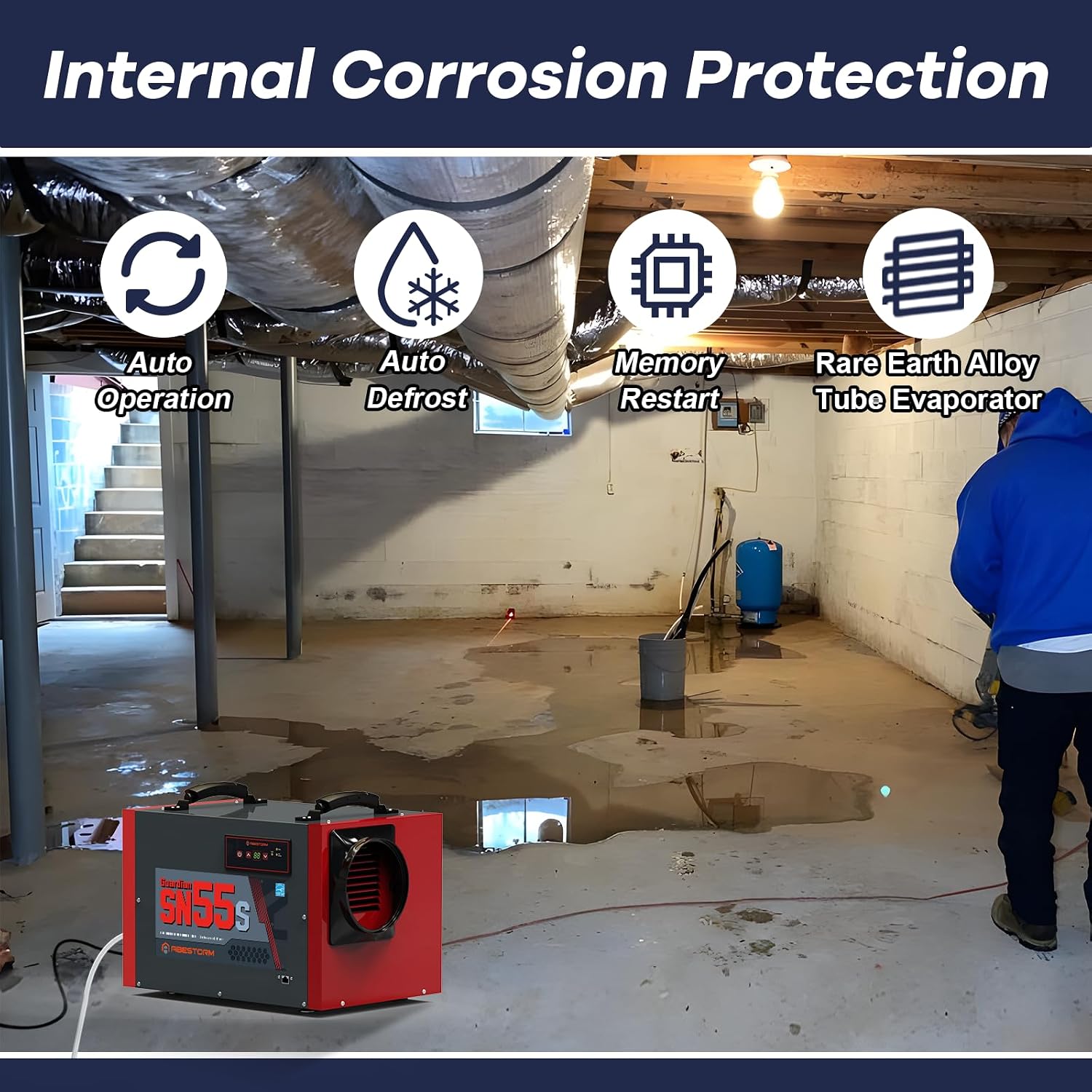 Abestorm Crawl Space Dehumidifier, 120 Pint Commercial Dehumidifiers for Basement, Industrial Dehumidifier with Drain Hose, Portable Dehumidifier Crawlspace, Auto Defrosting, 5 Years Limited Warranty