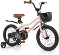 BABY JOY Kids Bike, 12' 14' 16' 18' Tank Bear DIY Children's Bicycle with Training Wheels, Storage Basket, Adjustable Handlebar & Seat, Handbrake & Coaster Brake, Girls Boys Bike