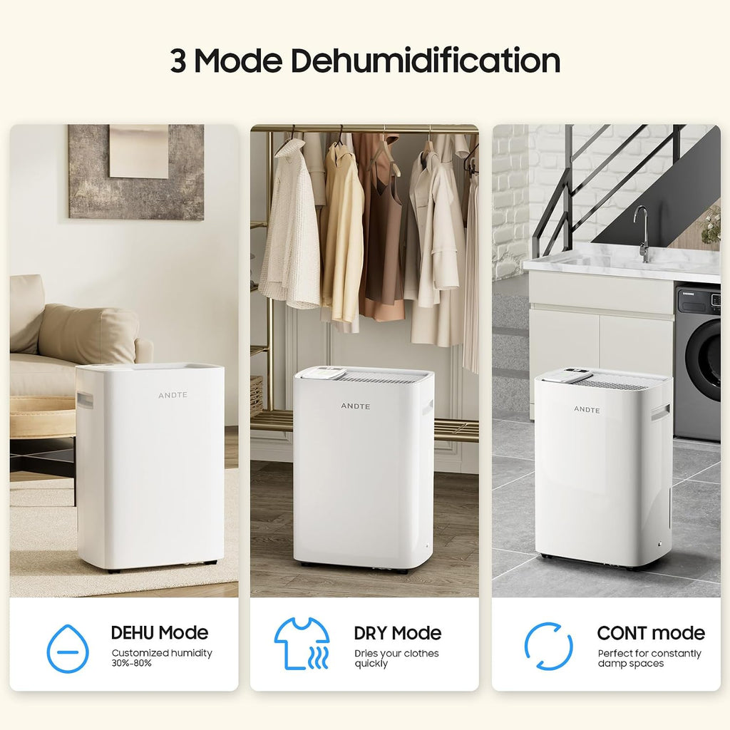 4500 Sq.Ft Dehumidifier for Basement with Drain Hose, ANDTE 52 Pints Smart Compressor Dehumidifiers for Home Large Room, Bathroom, Intelligent Humidity Control, Touch Control Panel, Auto Defrost