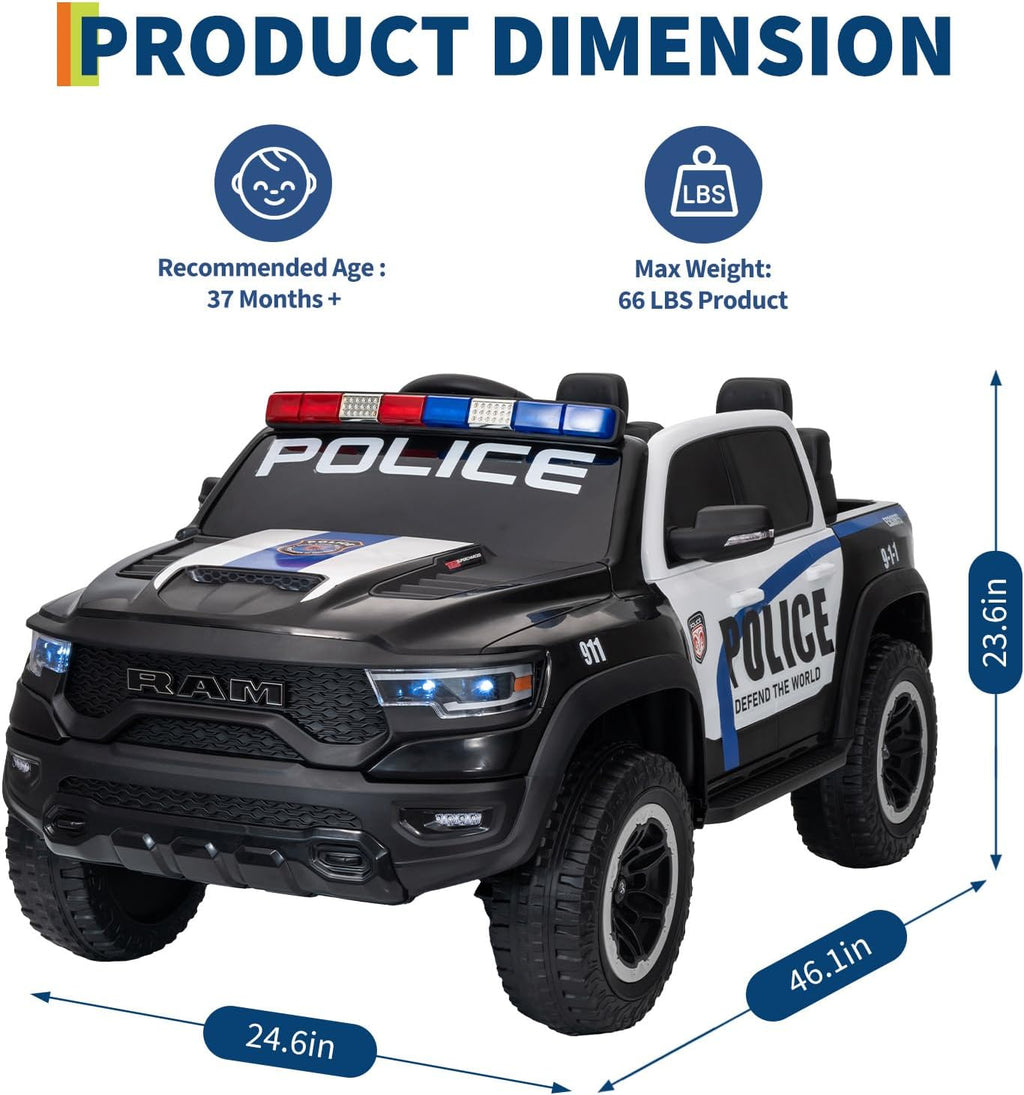 Garvee Ride On Car, Licensed RAM 12V Kids Ride On Police Car with Remote Control, Electric Pickup Truck for Toddlers, 3 Speeds, Spring Suspension, LED Lights & Parent Safety Lock