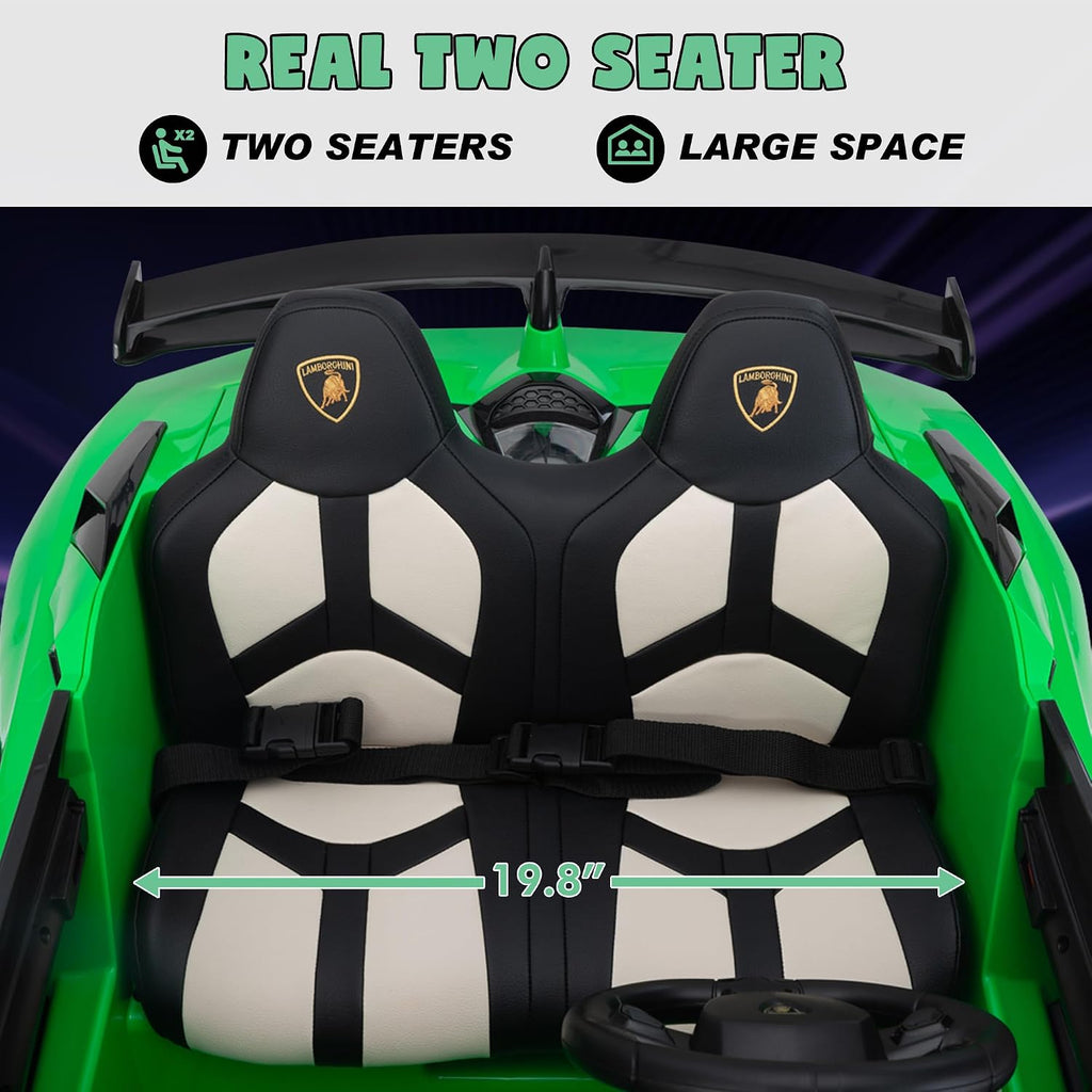 2-Seater Ride on Car 24V Electric Lamborghini for Kids High Speed 13km/h Drift Sports Car with PU Leather Seats w/Adjustable Safety Belt, 2 Speeds Mode, Music, Gifts for Children