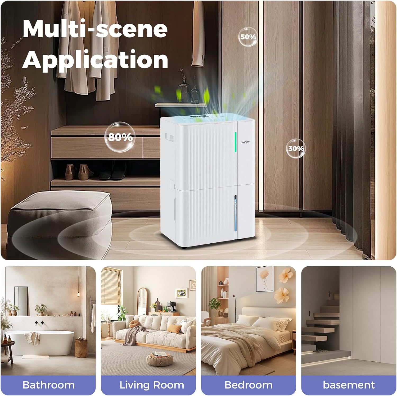 COSTWAY 96 Pints Energy Star Dehumidifier for Basement, 8000 Sq.Ft Dehumidifier with 24H Timer, 3-Color Indicator, 1.2 Gallon Water Tank, Drain Hose & Wheels for Bathroom, Bedroom