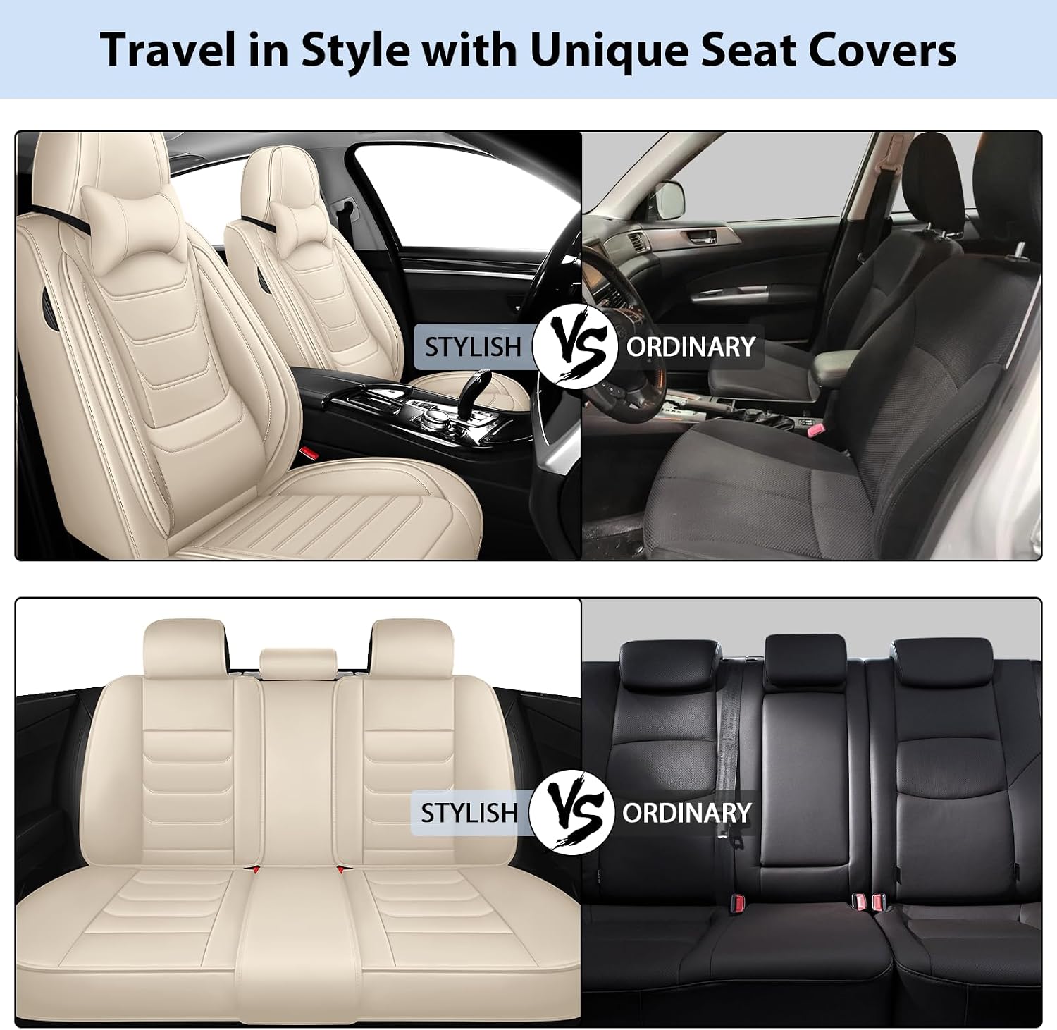 Fit for Toyota Highlander 2001-2025 Custom Seat Covers, PU Leather Car Seat Covers, Full Coverage Protection, Thick Cushioning Seat Protectors(Luxury Full Set/Beige)