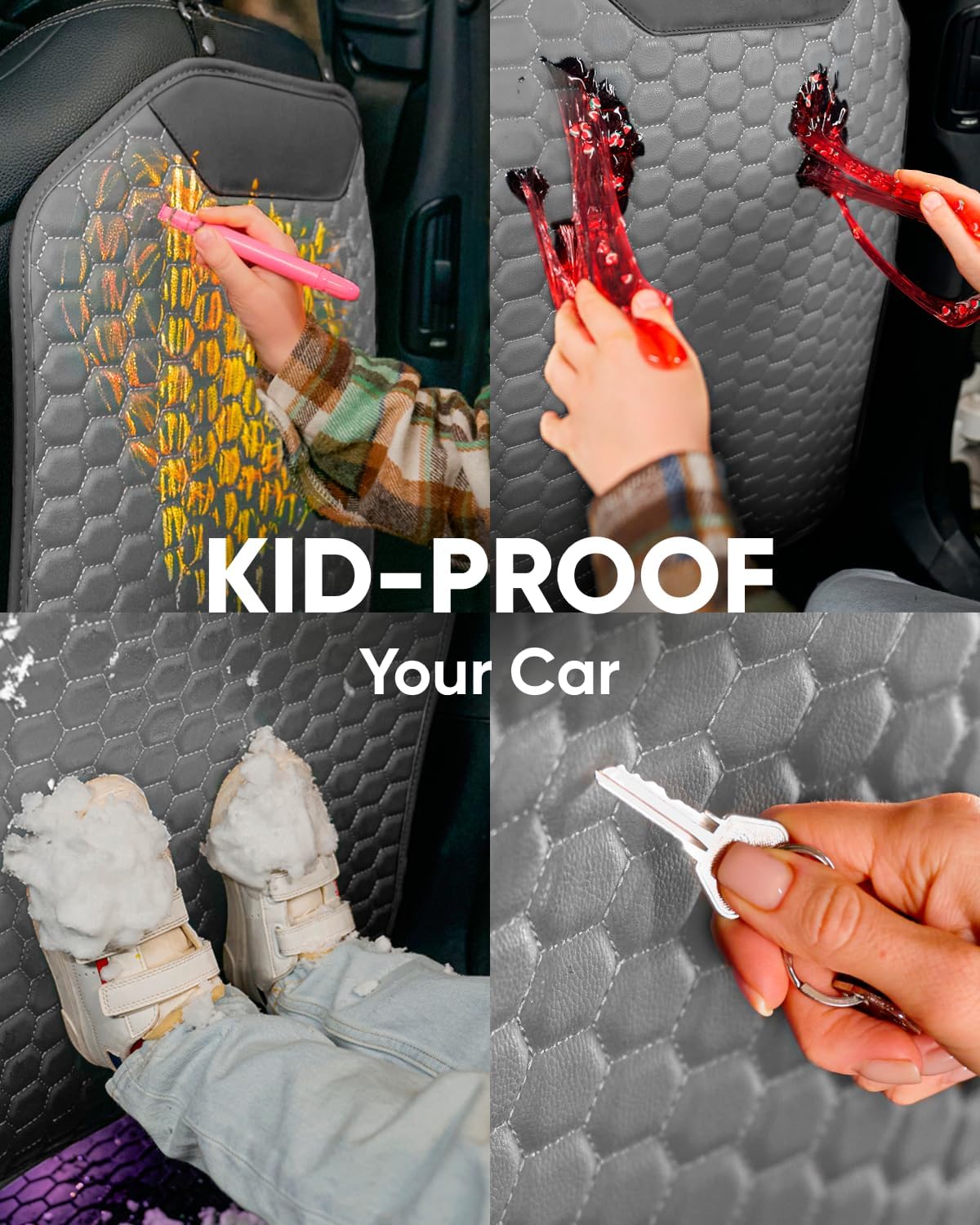 Owleys Kick Mat Back Seat Protector - Car Back Seat Cover for Kids Feet - Waterproof & Sturdy Protector for Upholstery from Dirt, Mud, Scratches and Stain (Gray 2 pc)