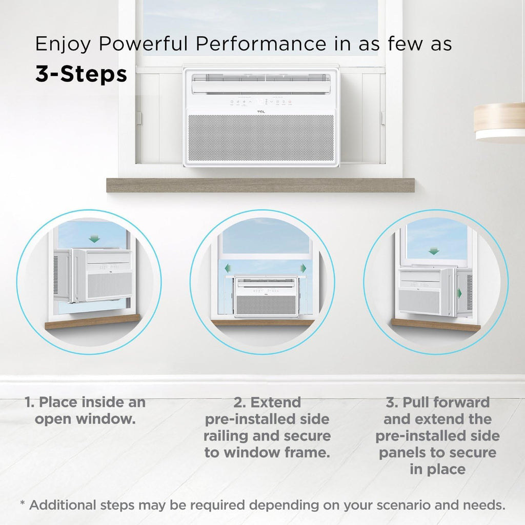 TCL 10000 BTU Q-Series Smart Inverter Window AC, Energy Efficient Air Conditioner with Fan, Dehumidifier, Remote Control & WiFi, Works with Smart Home Devices & TCL Home App, Cools up to 450 Sq. Ft.
