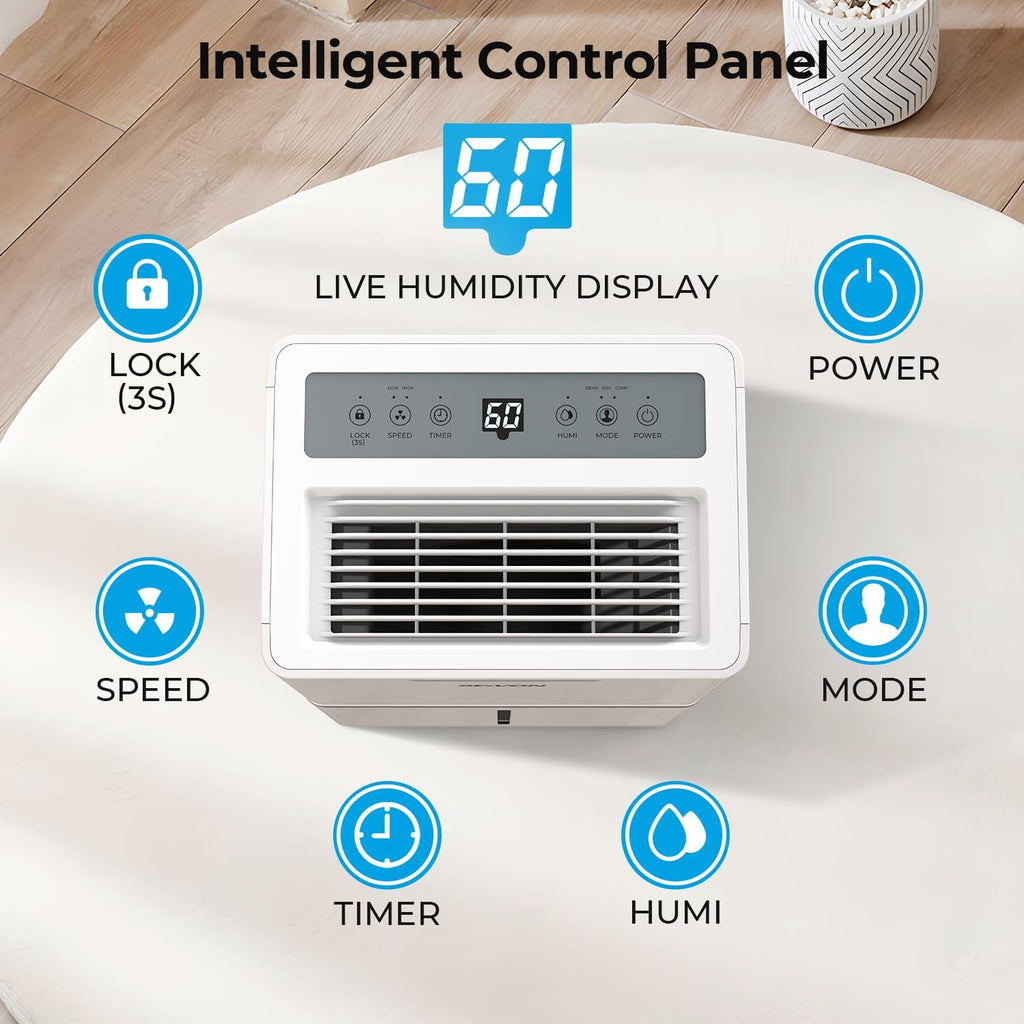 1500 Sq.ft Dehumidifier for Basement, SEAVON 21 Pint Dehumidifiers with Drain Hose for Home Large Room Bedroom Bathroom, Powerful Moisture Removal, Smart Humidity Control & Display, 24H Timer, 3 Mode