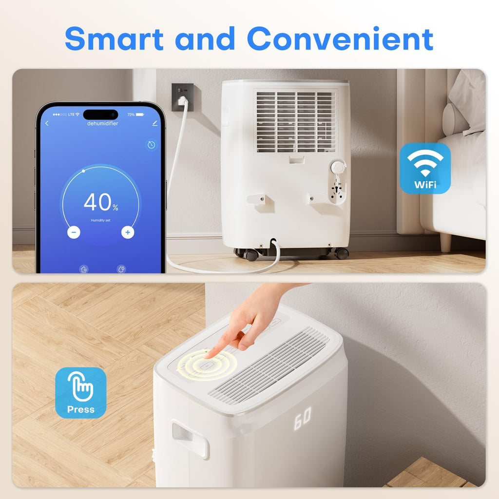 4,500 Sq.Ft Dehumidifier for Basement, Max 80 Pint/Day (Standard 60 Pint/Day) Smart WiFi Dehumidifier with Pump Drain Hose & Auto Humidity Control, Large Dehumidifiers for Home, RV, Bathroom, Bedroom