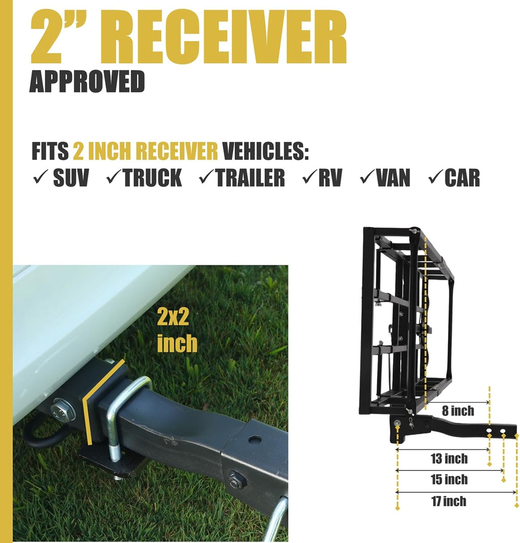 Hitch-Mount Bike Rack for Ebike Heavy-Duty - Comes with Cargo Carrier Fits 2 Electric Fat-Tire Mountain Bicycles Fits 2' Receiver for Car Trailer SUV Truck RV Minivan (Gold)