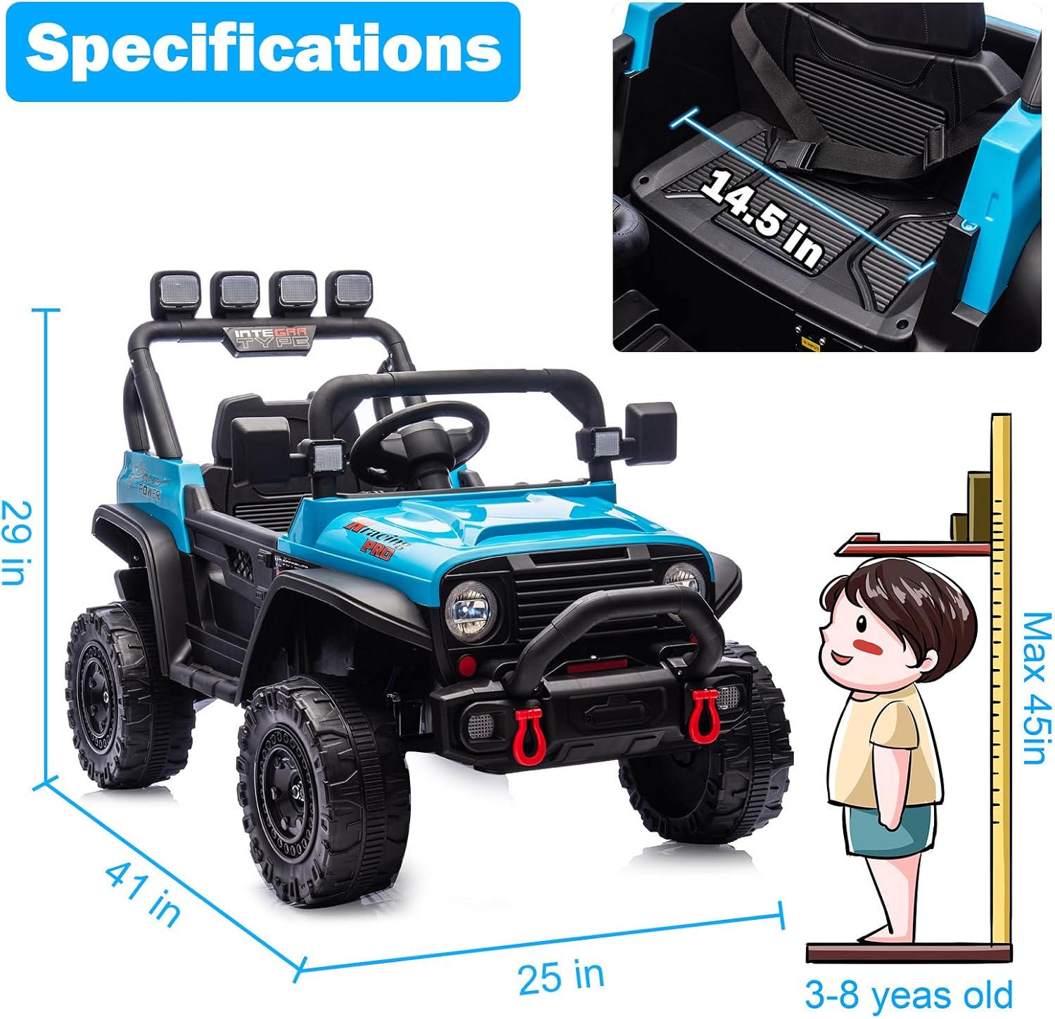 RunFast 12v Kids Ride on Car with Parent Remote Control,Electric Ride on Toys for Kids 3-5,3.7mph Max Speed,Battery Powered,Large Seat with Safety Belt,Aux Port,Gift for Boy&Girl(Blue, 12V)