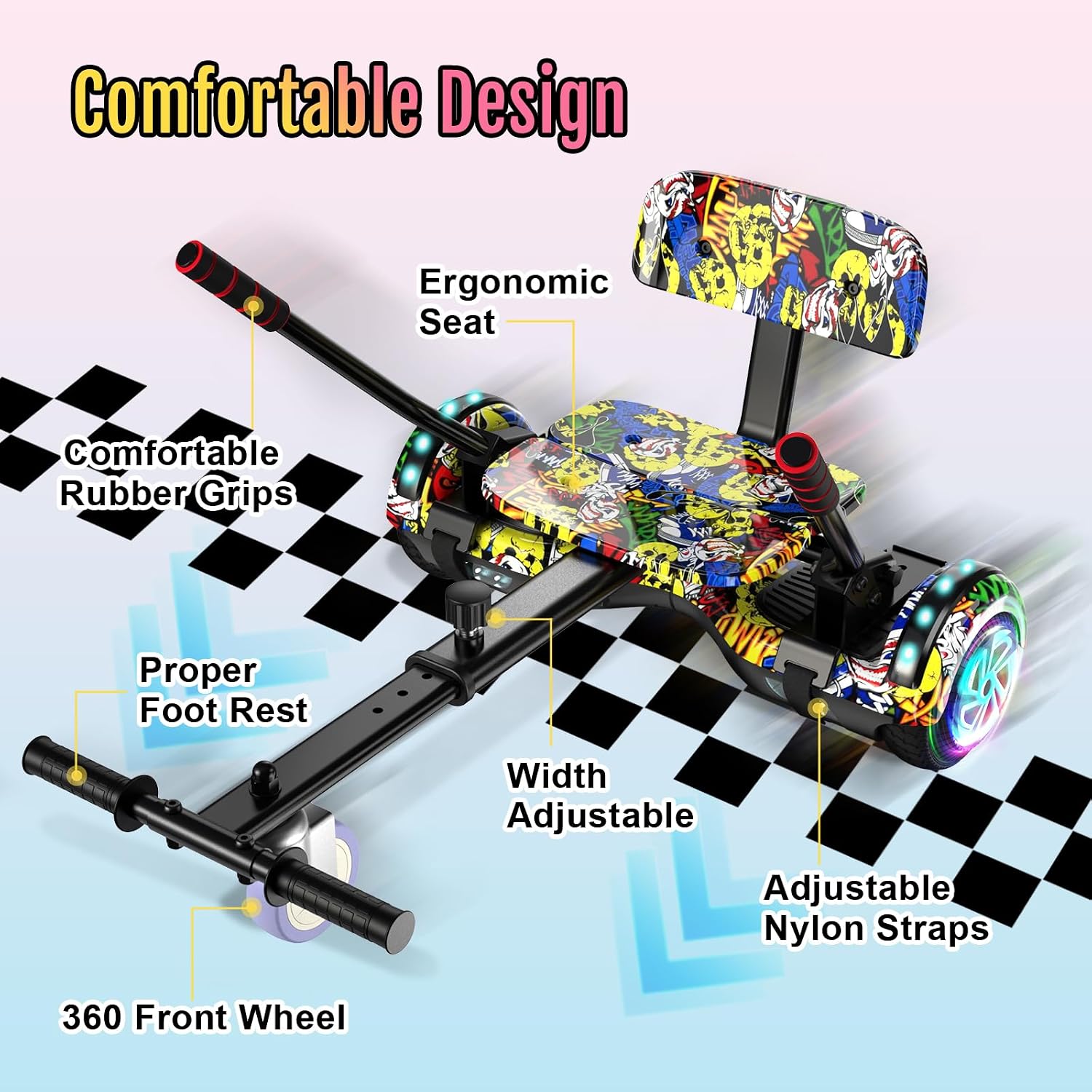 Scooter Seat Attachment, Scooter with Go Kart for Kids Boys Girls Adults, LED Lights, Bluetooth(Include Go-Kart)