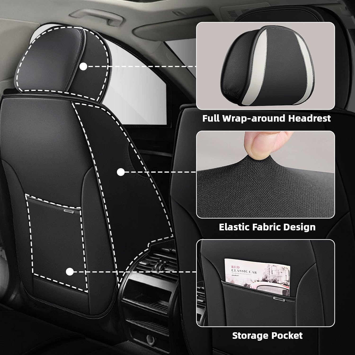 Car Seat Cover Fit for Jeep Wrangler 2000-2025,Compatible Airbag Non-Slip Waterproof Seat Cover,Car Seat Protector Premium Interior (Standard 2 Seats,Gray White)