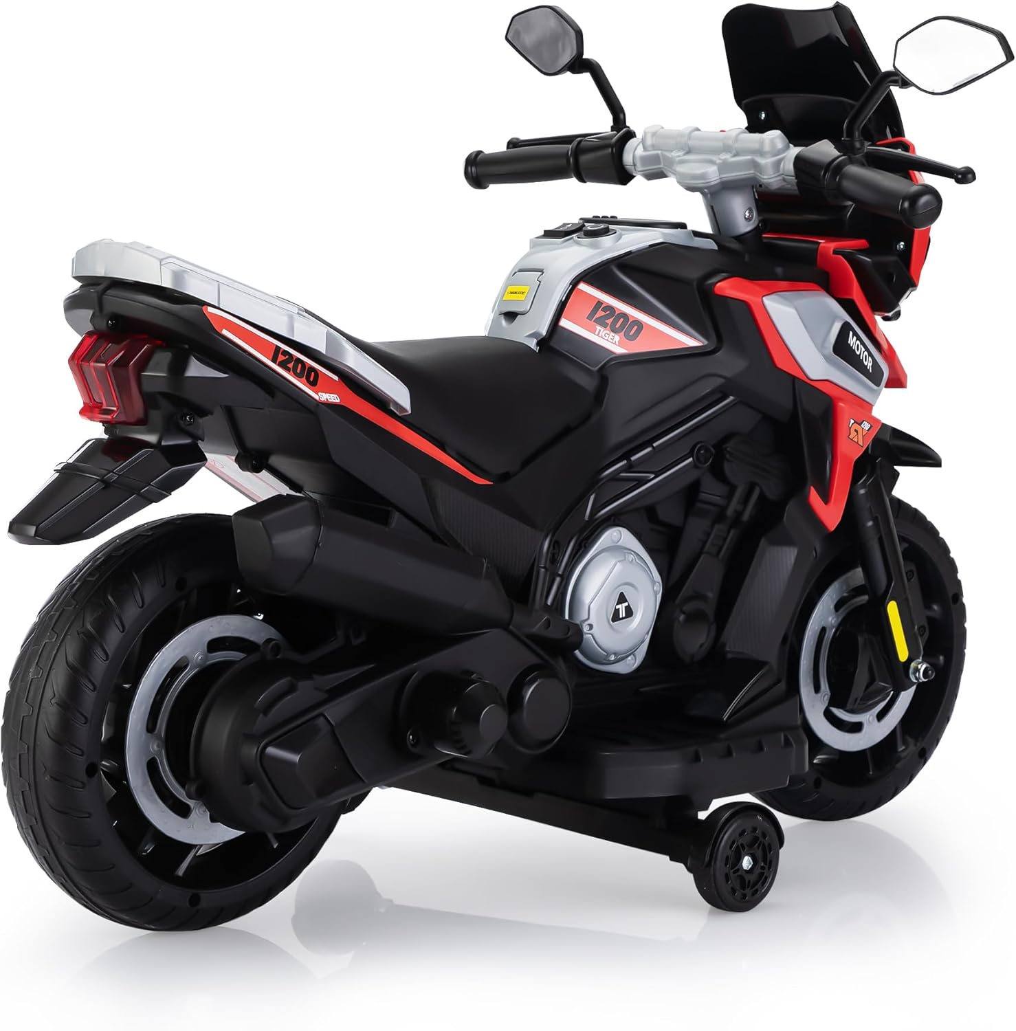 TOBBI Kids Motorcycle Electric Dirt Bike Toddler Motorcycle with Training Wheels 12V Ride on Toys Battery Powered Motor Bike w/Music Headlights for Children, Red