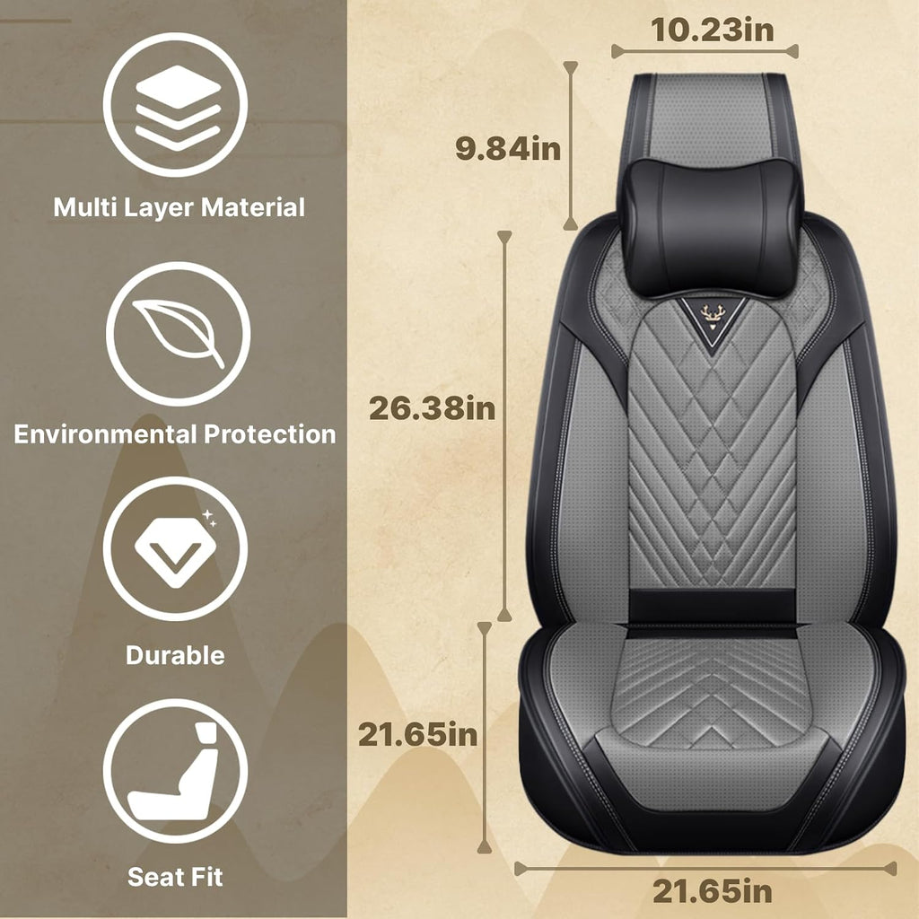 Fit for RAM 1500/2500/3500 2010-2026 Seat Covers, Fashion Sport Seat Cover with Waterproof Leather, Airbag Safe Design Seat Protector (5 Front Seat Luxury, Black Gray)