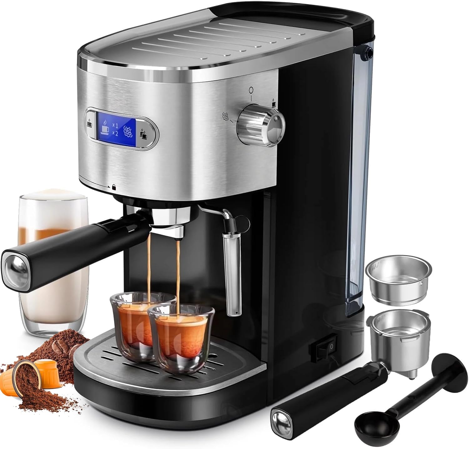 COWSAR Commercial Espresso Machine 20 Bar, Compact Espresso Maker with Milk Frother Steam Wand, Expresso Coffee Machines with 45 OZ Removable Water Tank for Cappuccino, Latte, Home