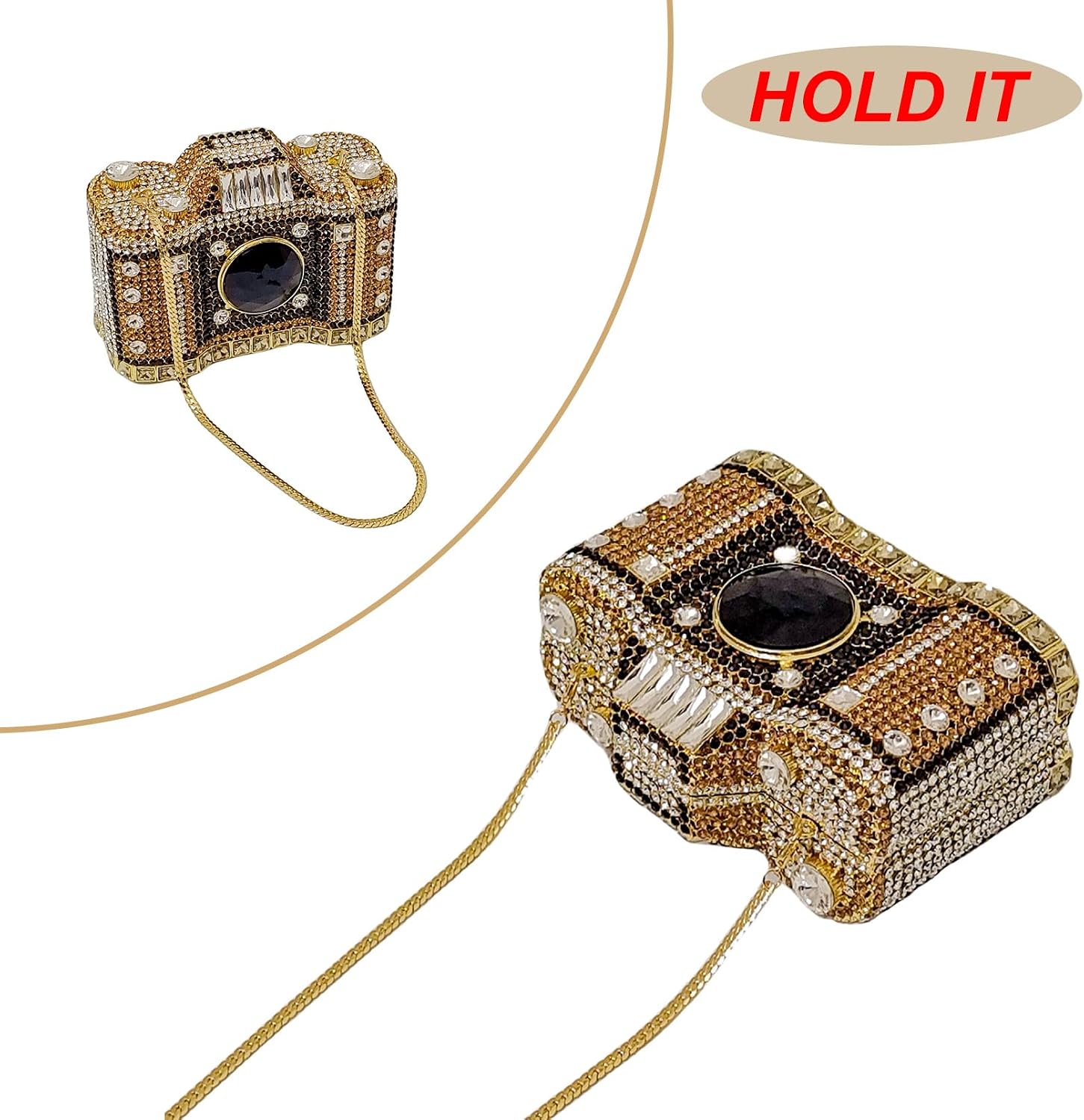 HUANG ZHUANG Cute Camera Shape Crystal Clutch Purse Mini Rhinestone Evening Bag Wedding Handbag Party Women Purse
