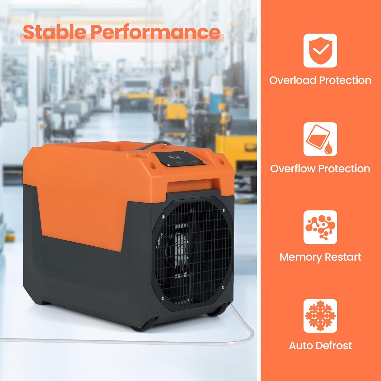 COSTWAY 140 Pints Commercial Dehumidifier with Pump, Portable Industrial Dehumidifier with Drain Hose for Basements, Job Sites, Water Damage Restoration (Orange)