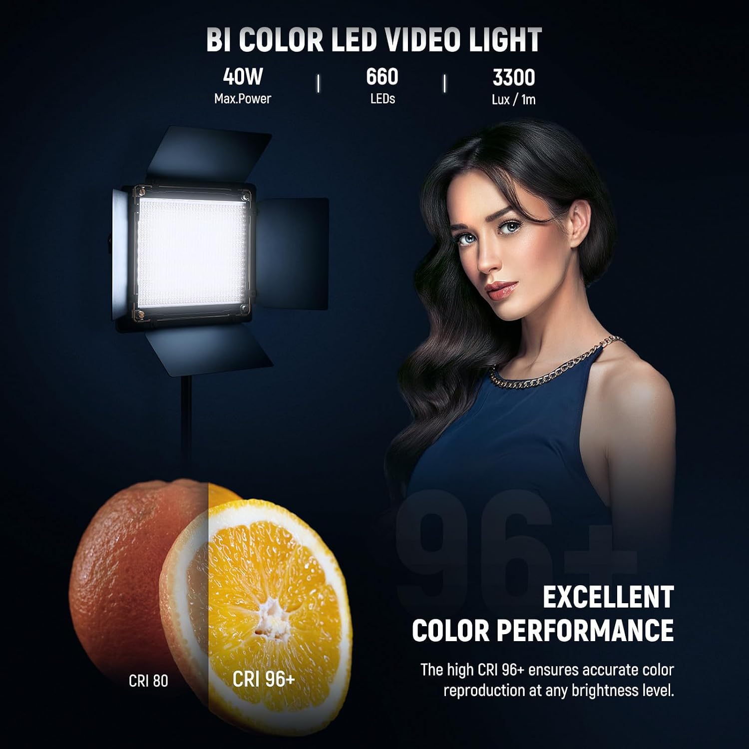 NEEWER Bi Color LED Studio Light with Tripod Stand Barndoors, Video Panel Key Lighting for Video Recording Streaming Photoshoot Photography, 660 LEDs 3200K-5600K 3300lx/1m Dimmable CRI96+, NL660
