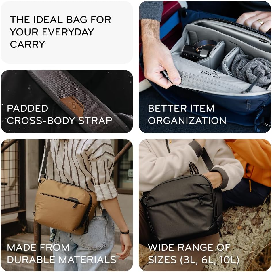 Peak Design Everyday Sling 6L, Kelp, Padded Adjustable Shoulder Strap for Crossbody or Waist Carry, FlexFold Dividers, Ideal for Carrying Cameras or Everyday Essentials, Sling Bag for Men and Women