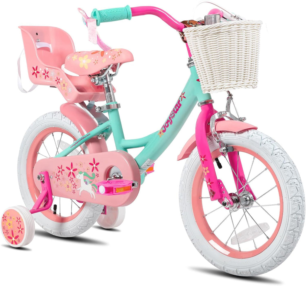 JOYSTAR Unicorn Kids Bike for Girls Ages 2-9 Years Old, 12 14 16 18 Inch Kids Bike with Training Wheels, Doll Seat, Streamers and Basket, Toddler Girl Bicycle, Multiple Colors