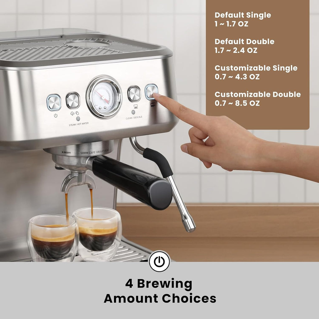 Gevi EzBru 1000C Commercial Grade Espresso Machine | 20Bar Pump + PID Temp Control (Adjustable Shot/Temp) | 58mm Portafilter w/Pressure Gauge | 2.2L Tank & Barista Kit | Home & Café Use
