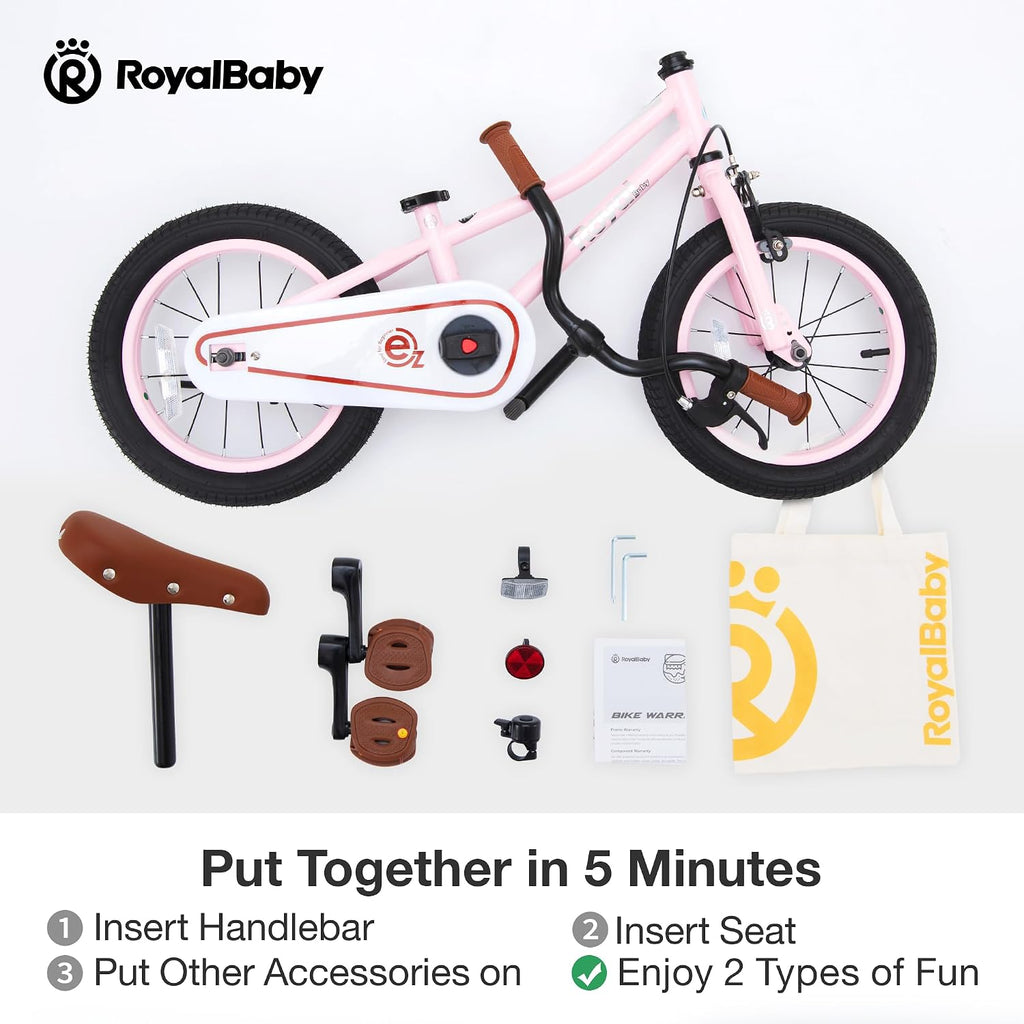 RoyalBaby Kids Bike, Terra EZ Balance to Pedal Convertable Bicycle, 14 16 18 Inch Easy Learn Balancing to Biking Boys Girls Ages 3-9 Years Beginners