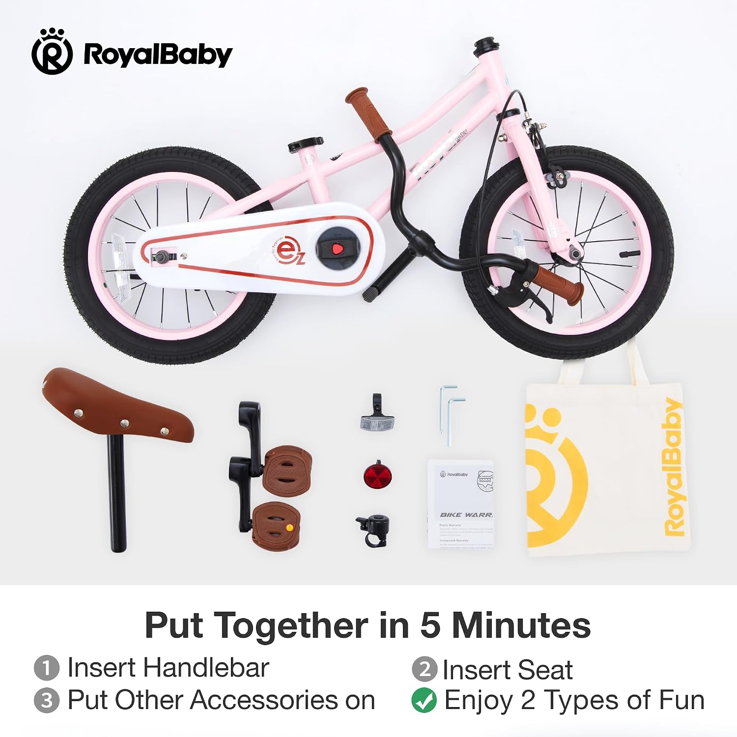 RoyalBaby Kids Bike, Terra EZ Balance to Pedal Convertable Bicycle, 14 16 18 Inch Easy Learn Balancing to Biking Boys Girls Ages 3-9 Years Beginners