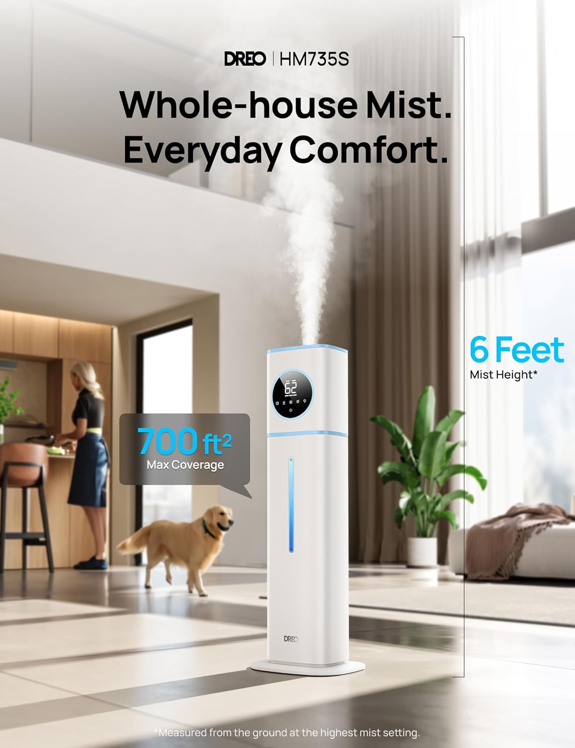 DREO HM735S 11L Smart Humidifier Large Room 700 ft², 100H Cool Mist Air Humidifiers for Bedroom, Top-Fill, Clean Tank Technology, 26dB, Auto Mode, Aroma Box, RGB, Remote & APP Control, Baby, Blue
