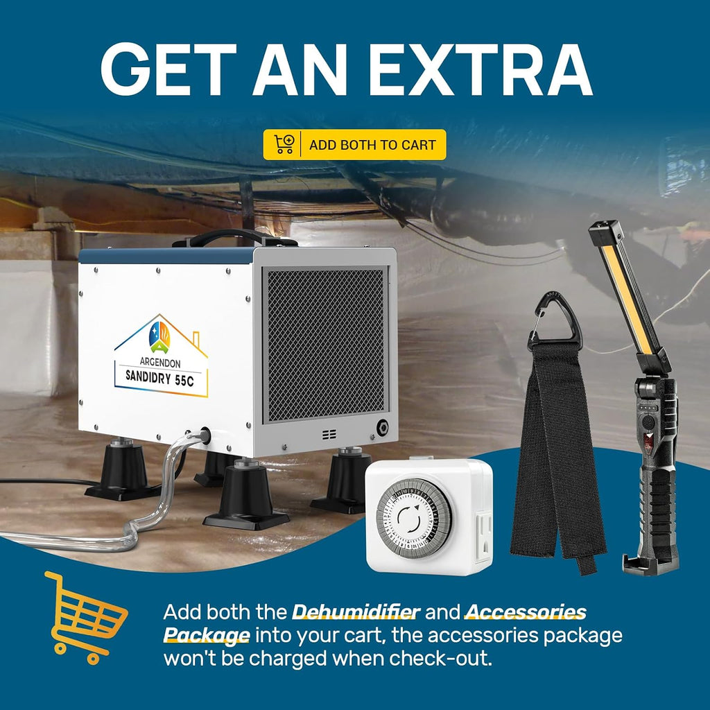 ARGENDON Commercial Dehumidifiers with Pump and Drain Hose for Crawlspace, Basement, 120 PPD Crawl Space Dehumidifier for Large Spaces, Job Site, Auto Defrost, 5-Year Limited Warranty