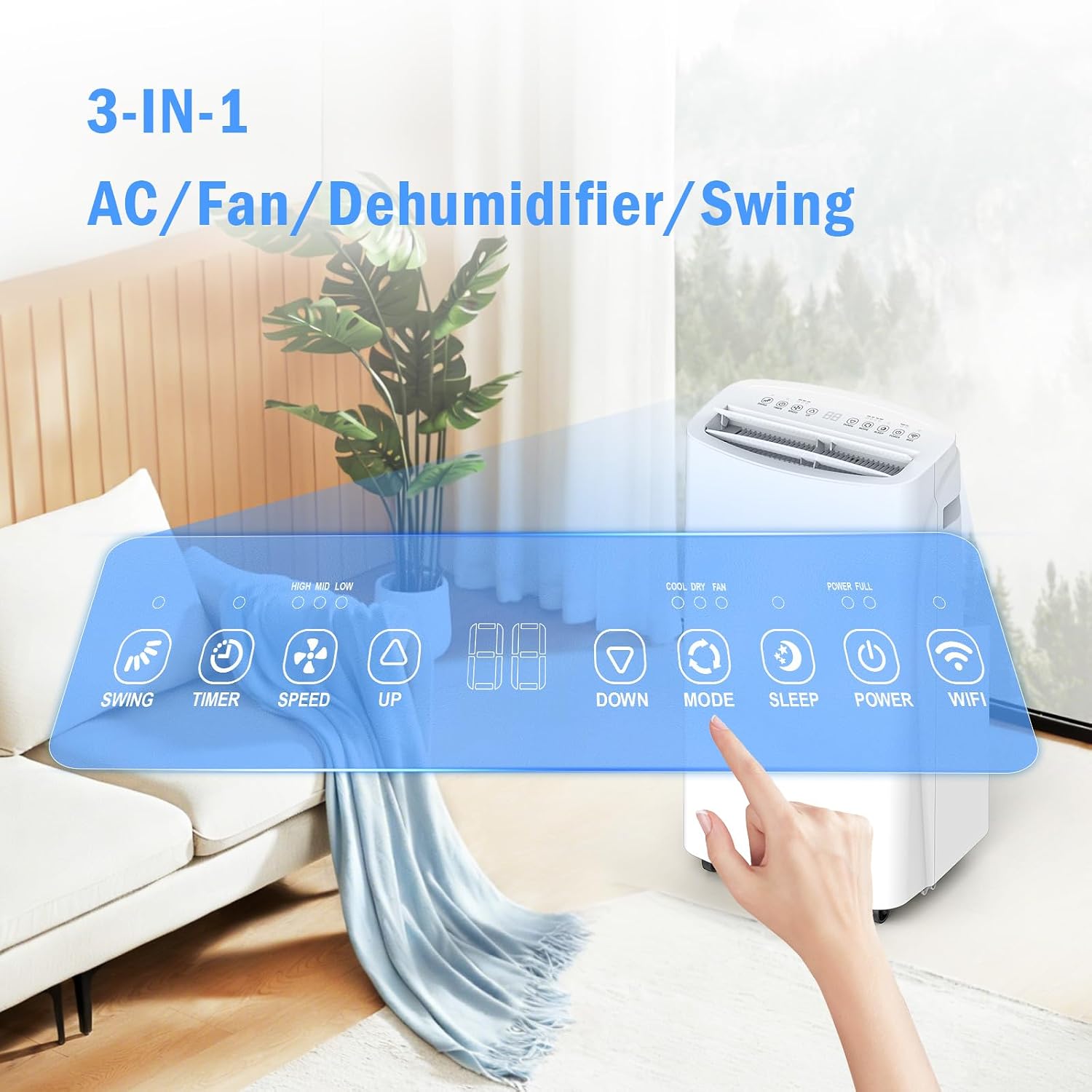14000 BTU Portable Air Conditioners, Wi-Fi Smart Portable AC Unit, Cools Up to 700 Sq.Ft, 3-in-1 Cool/Dehumidify/Fan with Remote Control, 360° Wheels for Bedroom/Large Room