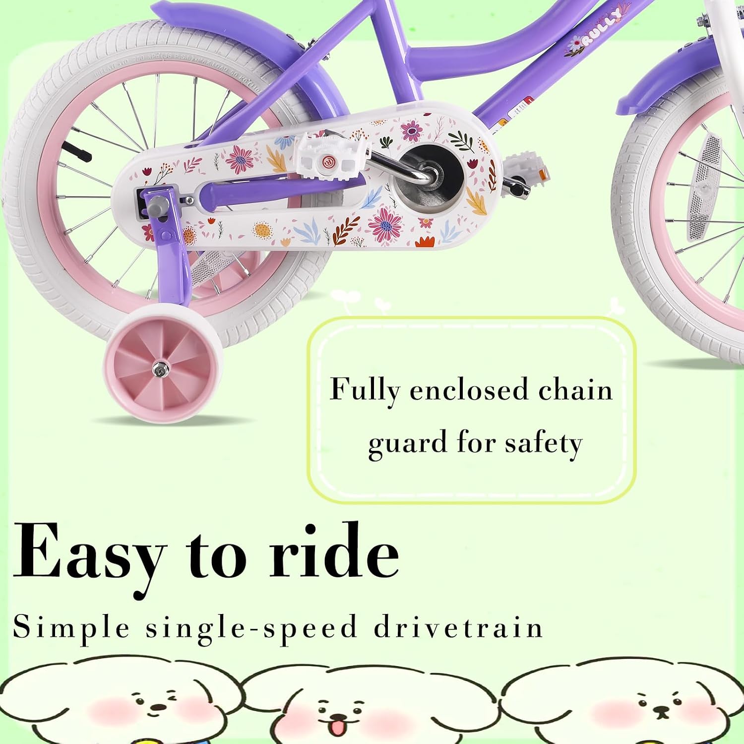 RULLY Daisy Kids Bike for Girls Ages 2-9 Years, 12 14 16 18 Inch Princess Girls Bicycle with Doll Bike Seat, Training Wheels, Basket and Streamers, Kids Cycle Bikes, Multiple Colors